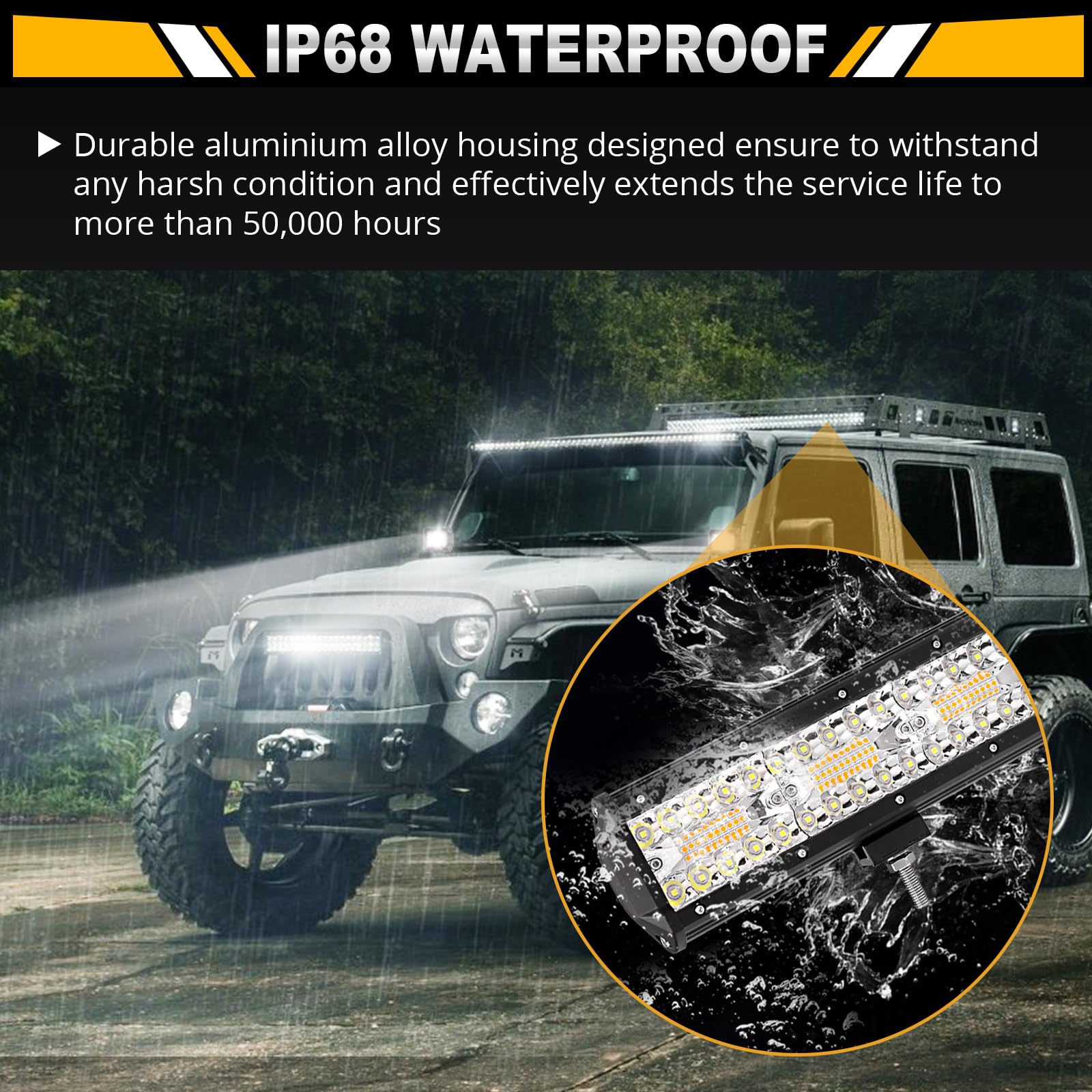 Auxbeam 20 Inch 420W With 2 Pcs 4 Inch 60W Led Light Bar, 6 Modes Amber White Strobe Light, Off-Road Driving Light Spot Flood Co
