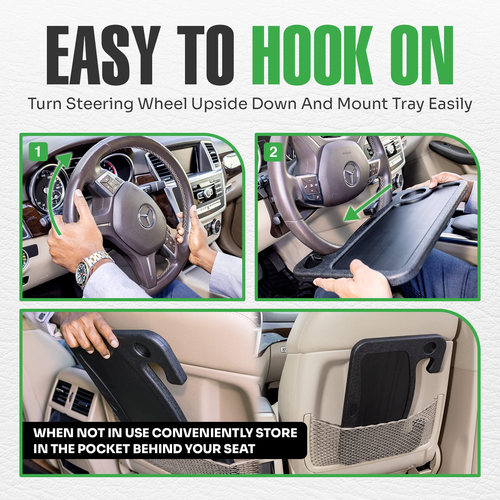 Lebogner Steering Wheel Tray, Car Tray For Eating, Hook On Steering Wheel Desk For Food, Laptop And Car Accessories, Car Road Tr