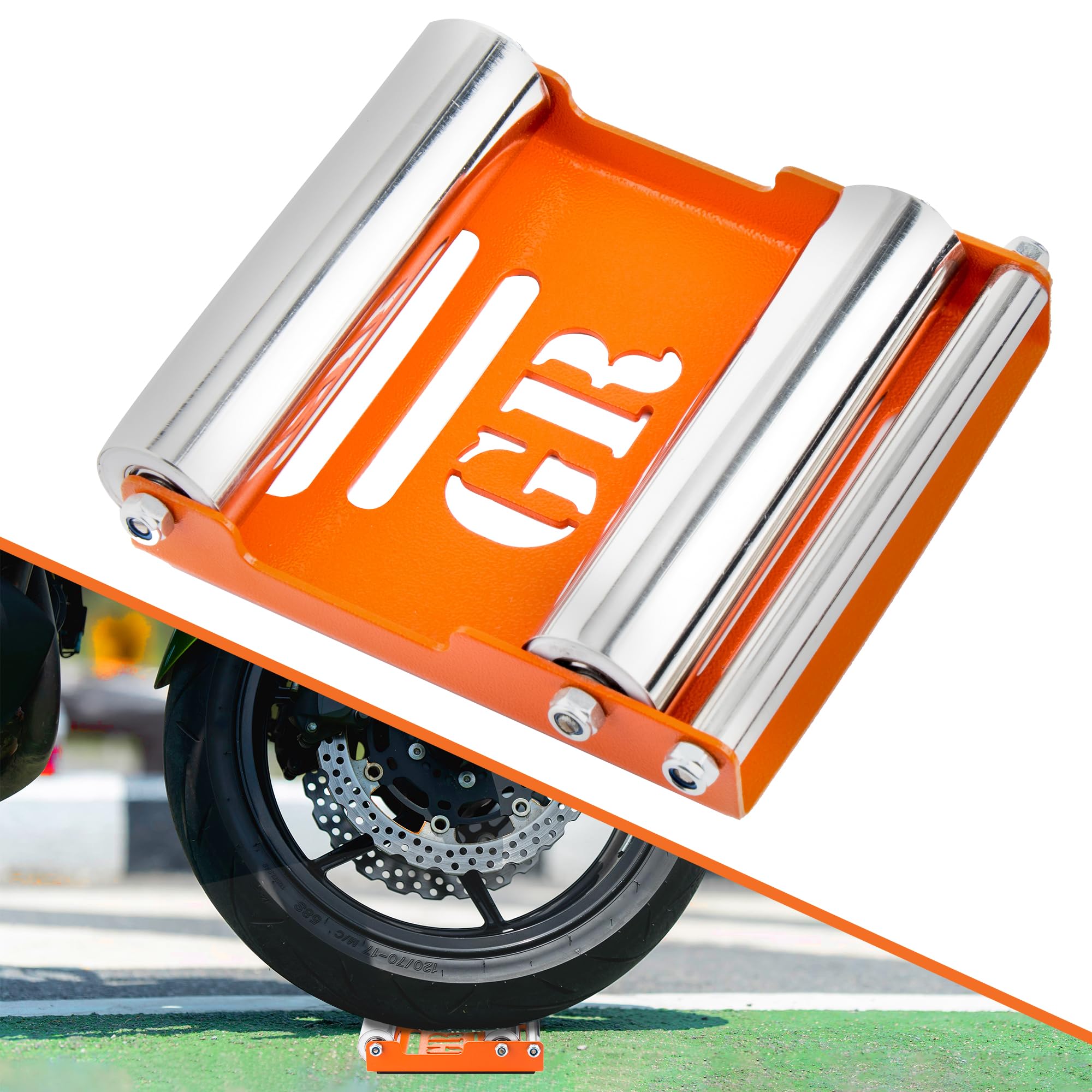 GRAND PITSTOP Motorcycle Wheel Cleaning Stand - Groller Medium, Orange, Stainless Steel - Ideal for Bikes < 485 lb, Tire Width < 180 mm