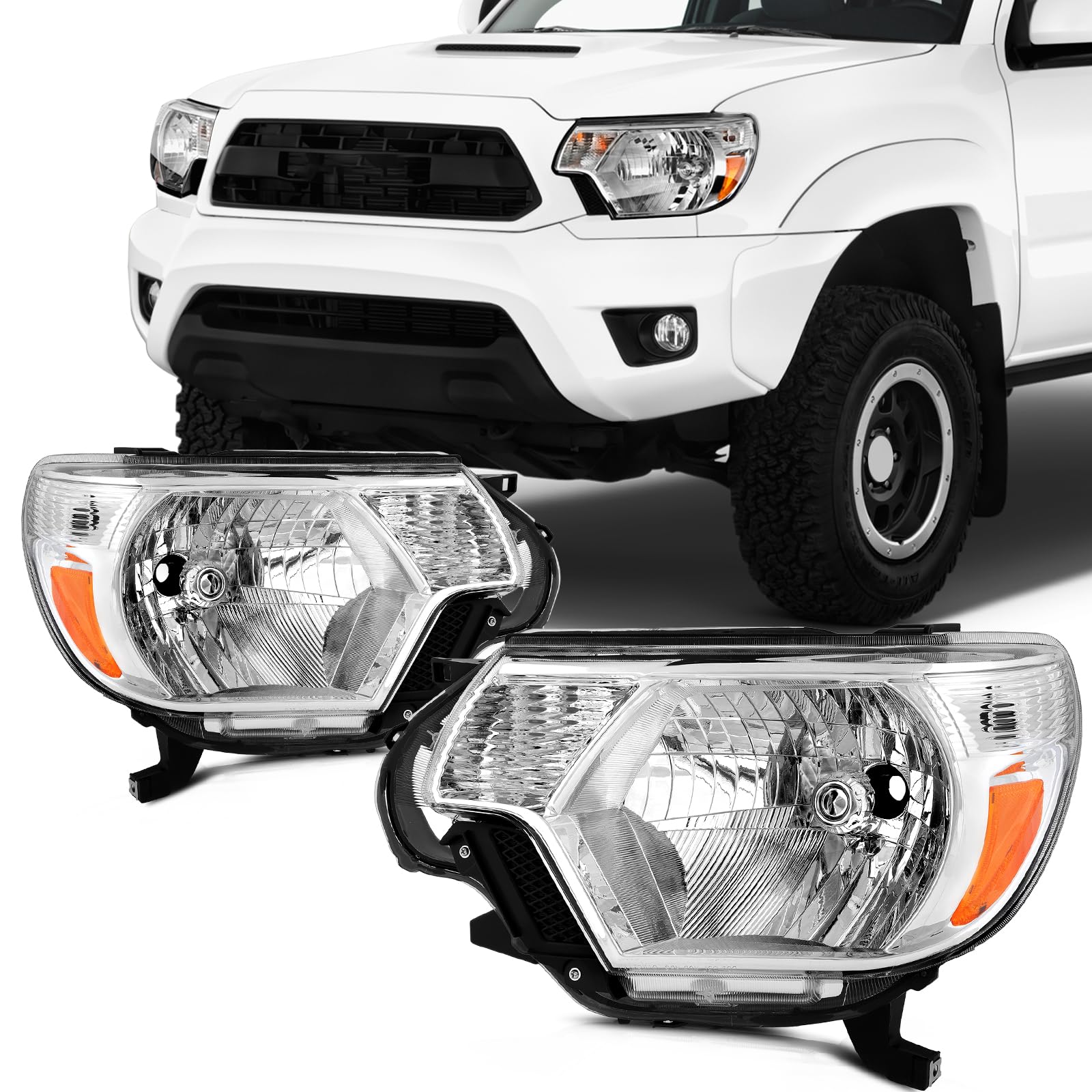 SCITOO Headlights For Toyota Tacoma 2012-2015 Headlamps Chrome Housing Amber Reflector Clear Lens Driver and Passenger Side