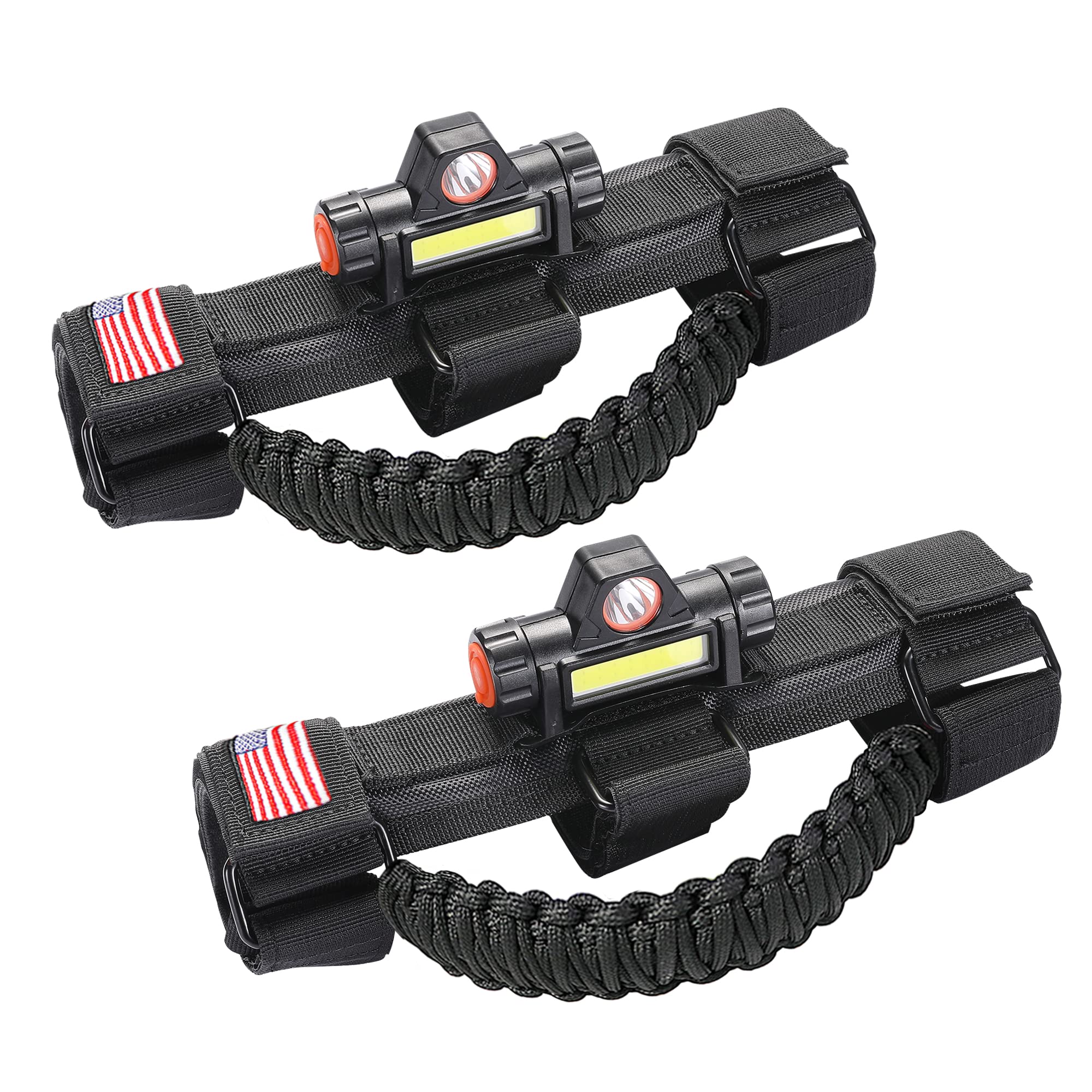 sukemichi Roll Bar Grab Handles with Light for Jeep Wrangler CJ YJ TJ JK JL Jeep Gladiator JT, Removable USB Rechargeable Car In