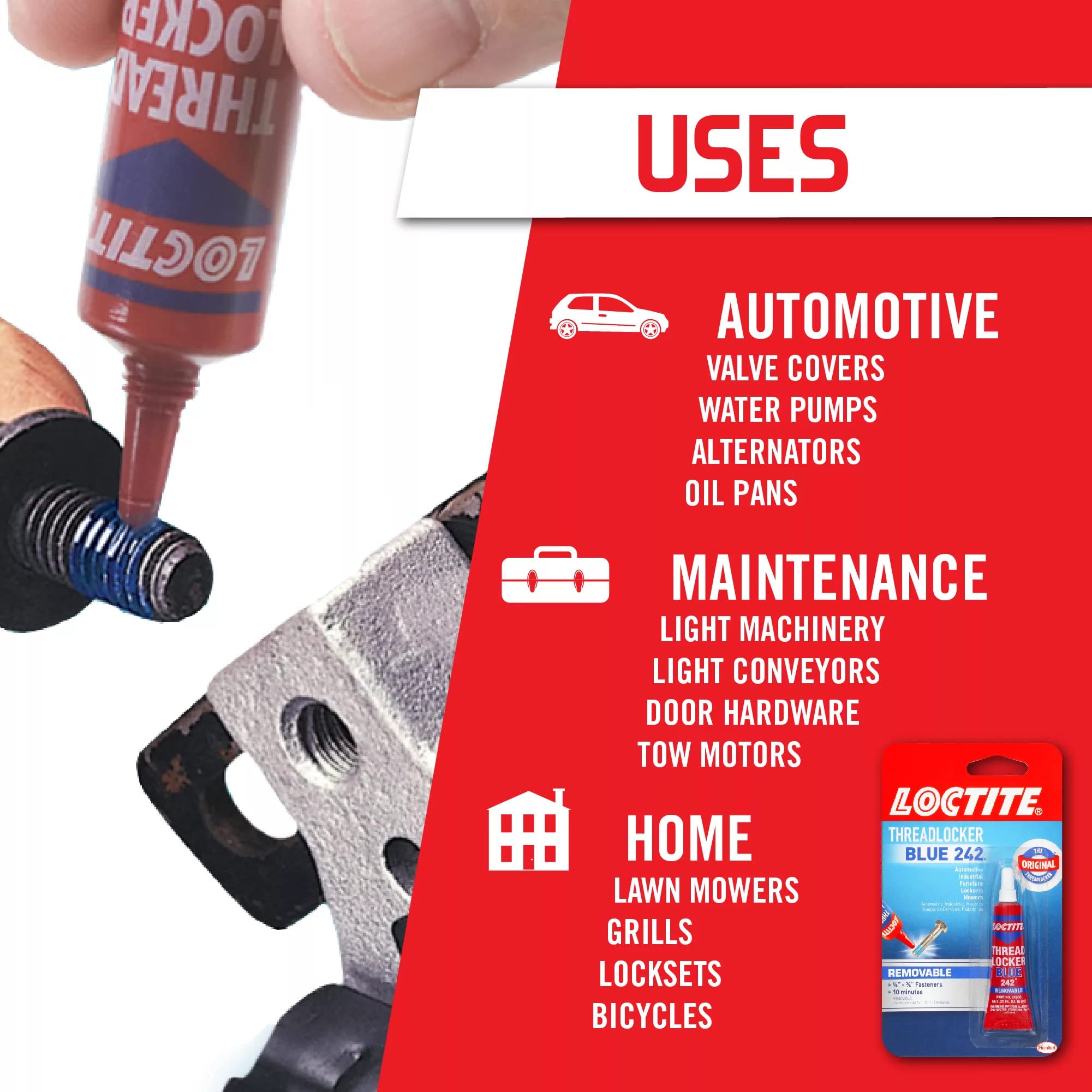 Loctite  Heavy Duty Threadlocker, 0.2 Oz, Blue 242, Single