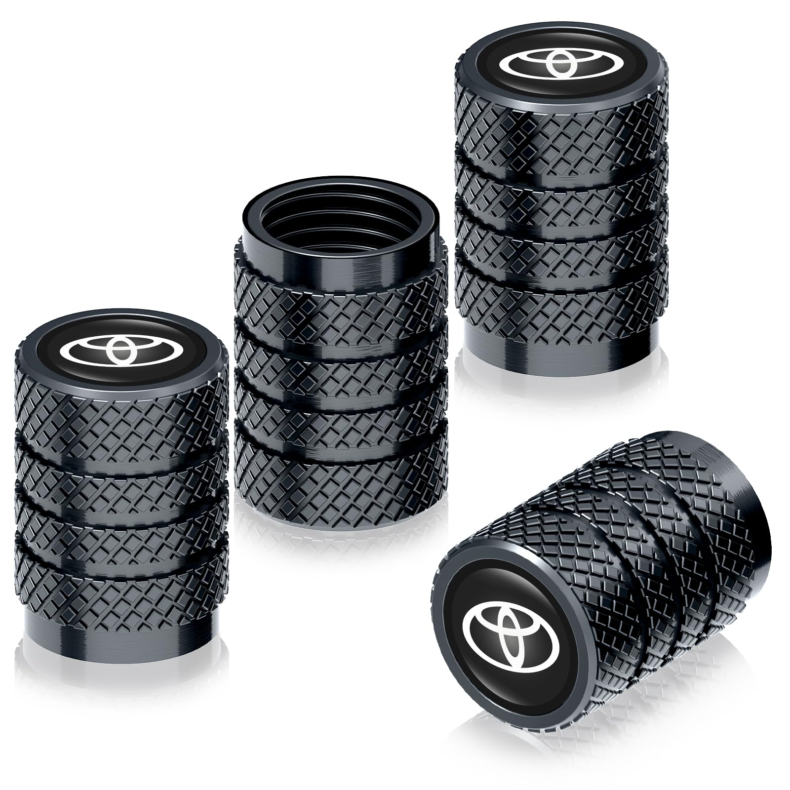 PPODKS Tire Valve Caps, Copper, Black, Vehicle Specific Fit (Toyota, Corolla, RAV4, Highlander), Passenger Car, Automotive Valve
