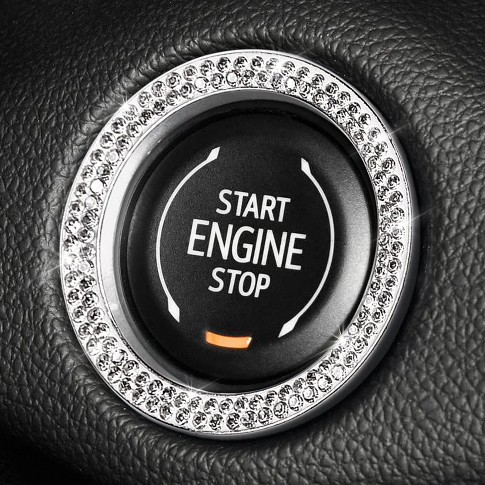 Tobequeen Teal Push Start Button Cover Emblem Sticker, Interior Crystal Diamond Rhinestone Blue Bling Car Starter Ring Decoratio