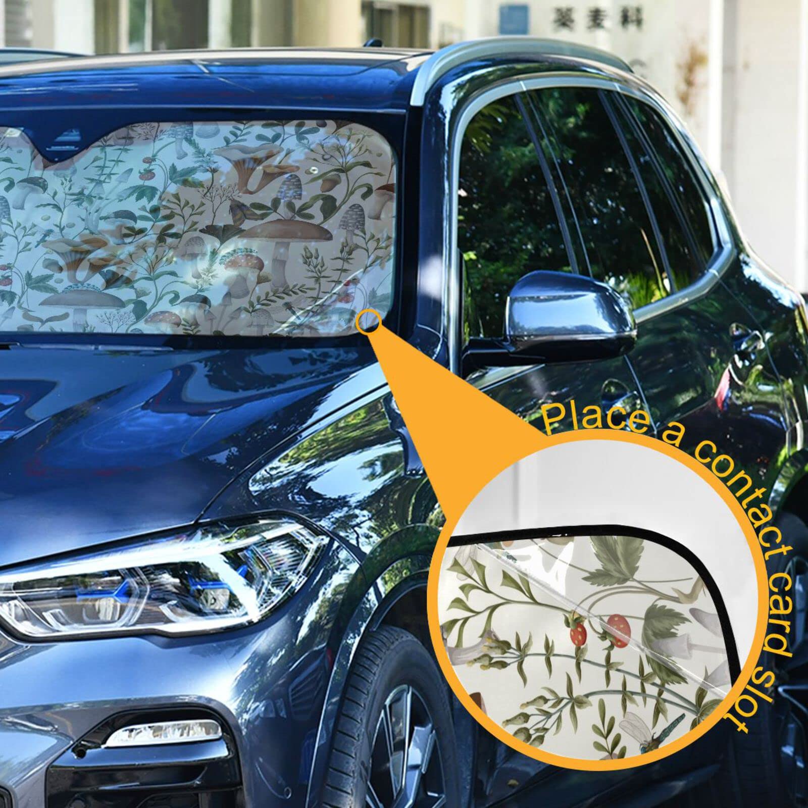 Oarencol Mushrooms Car Windshield Sun Shade Vintage Flower Leaves Foldable Uv Ray Sun Visor Protector Sunshade To Keep Your Vehi
