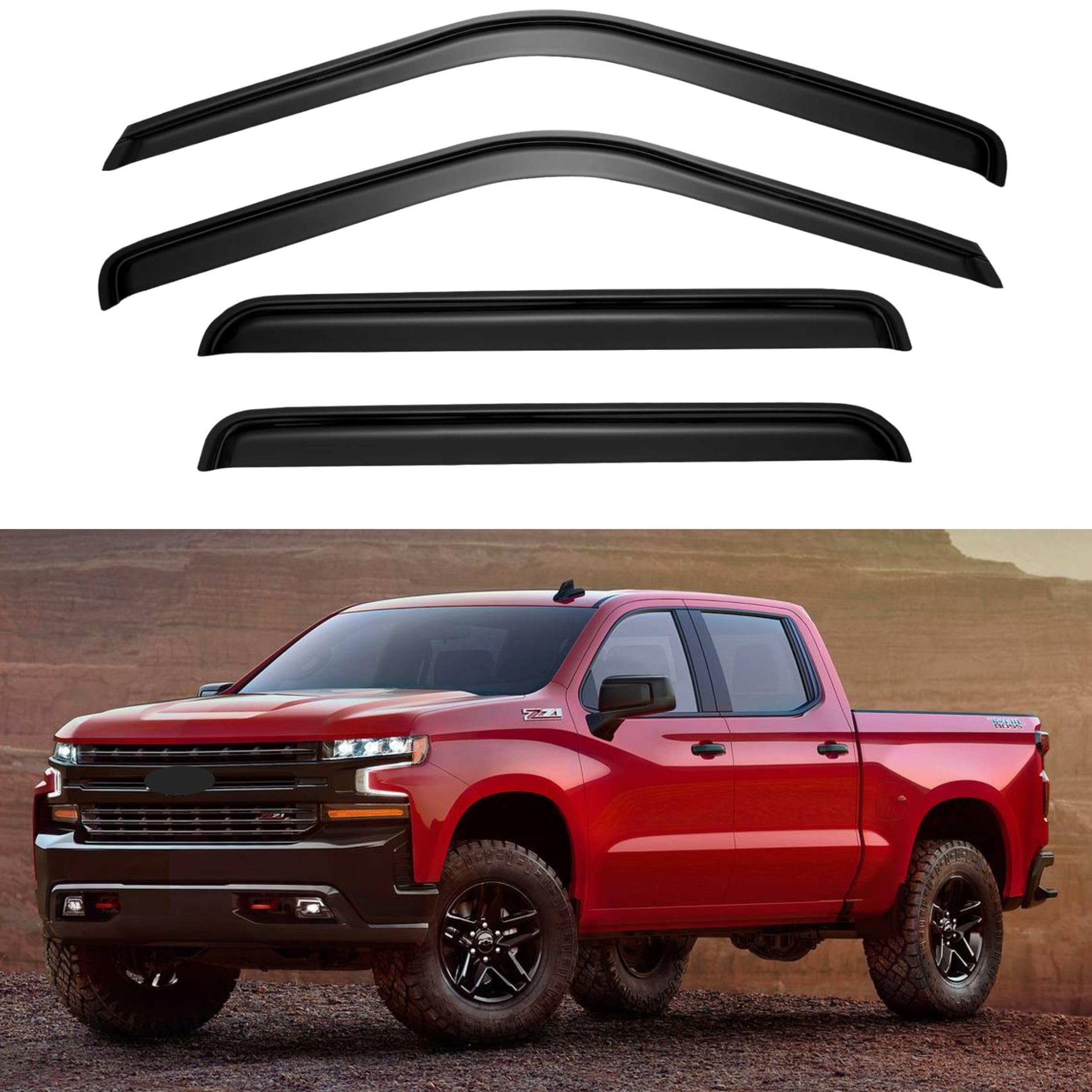 KPY Window Visor for 2019-2024 GMC Sierra Crew Cab & Chevrolet Chevy Silverado 1500 Crew Cab, 2500HD 3500HD 2020-2024, 4PC Rain 
