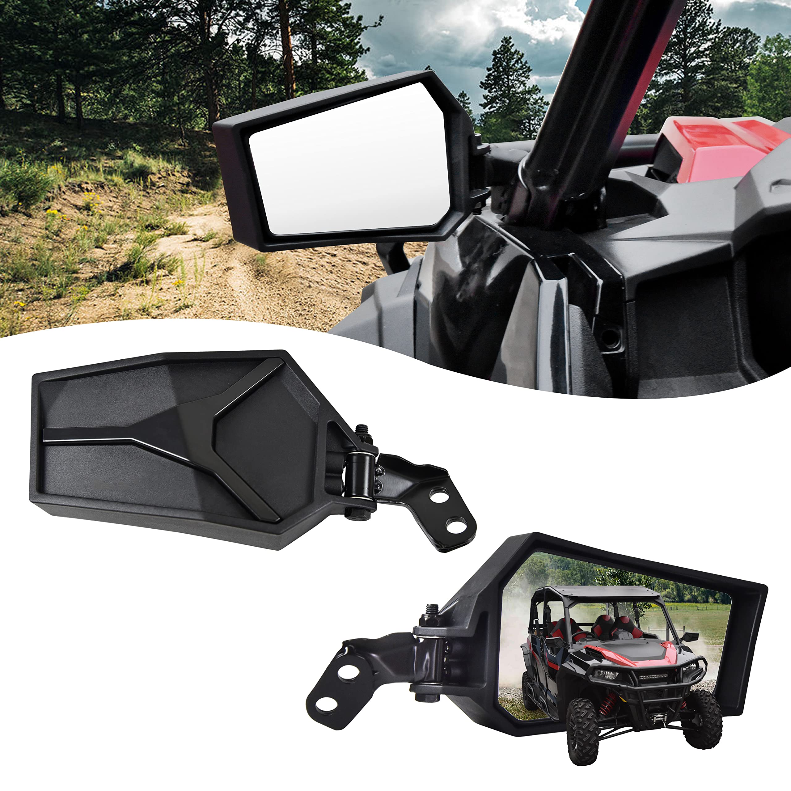 SAUTVS Adjustable Rearview Side Mirrors for Polaris General XP 1000, Folding Clear Rear View Side Mirrors for Polaris General 10