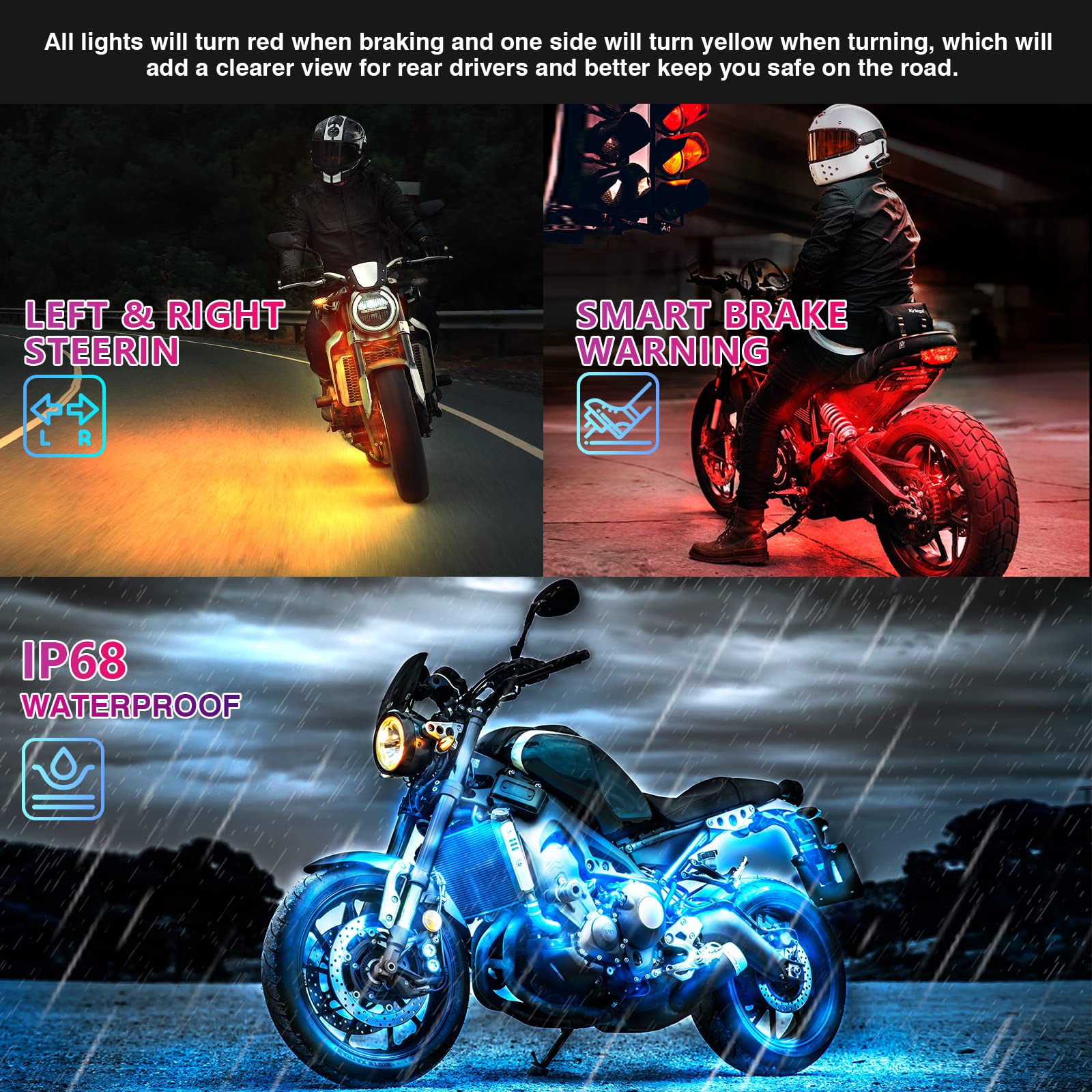 LD DARKEAGLE 16PCS Motorcycle RGB LED Light Kit - Multicolor Neon Accent Strips with APP/RF Remote, Waterproof for Harley Honda Yamaha