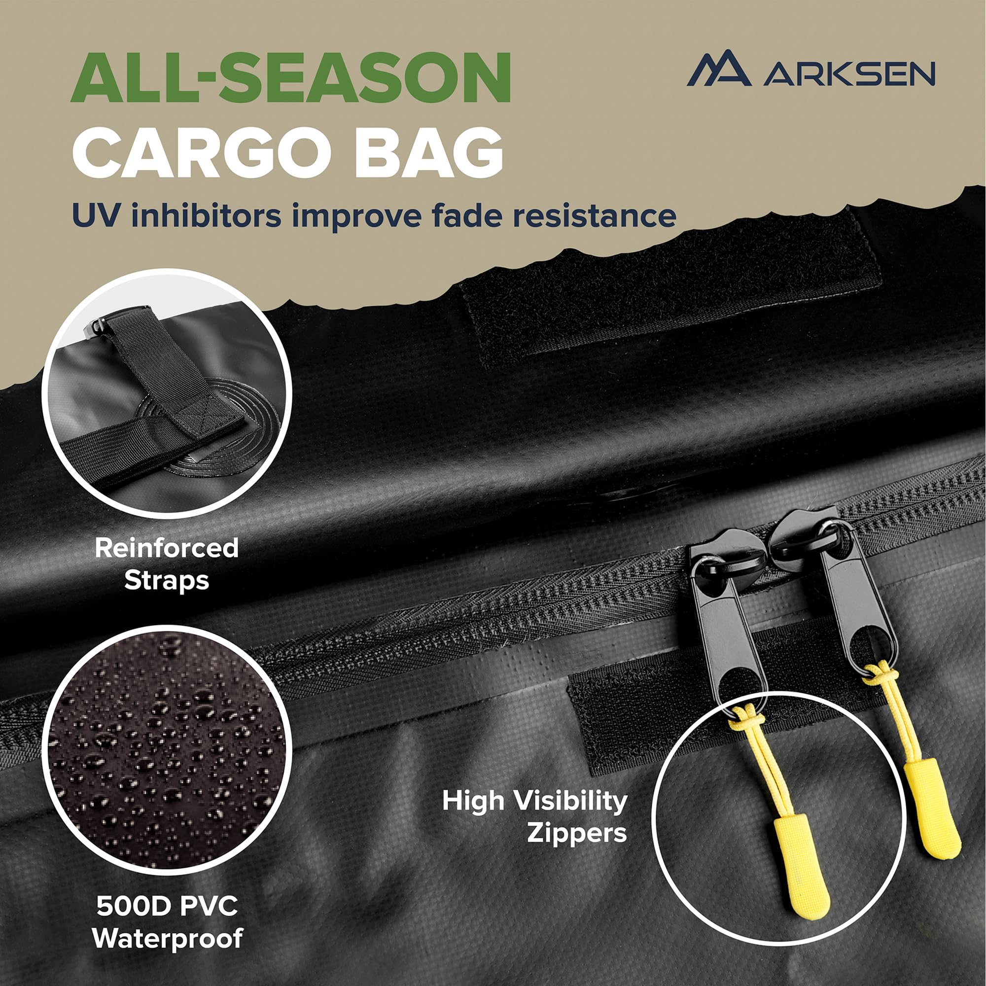 Arksen 43 X 39 X 6 Inch Universal 250Lb Heavy Duty Roof Rack Cargo With 500D Waterproof Cargo Bag, Cargo Net & Ratchet Straps, C
