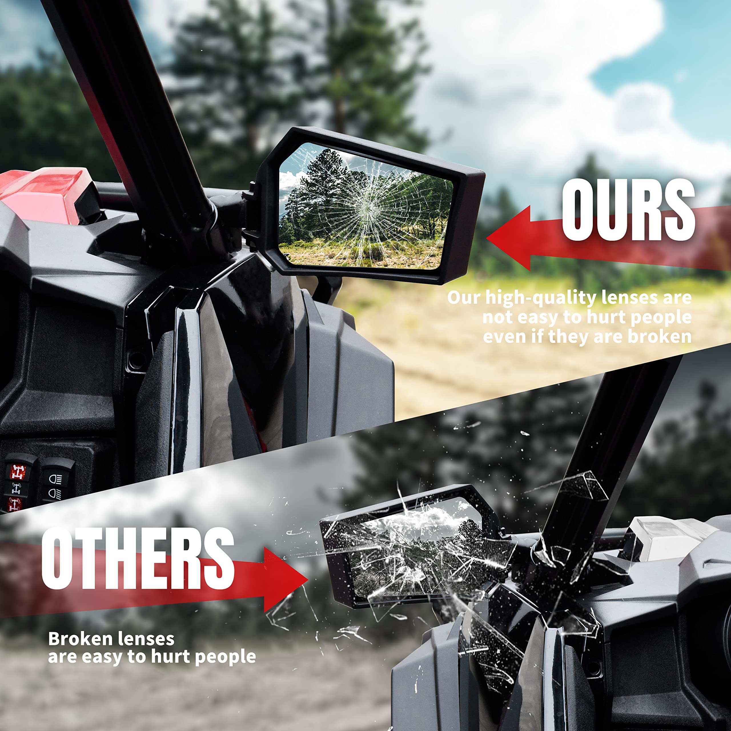 SAUTVS Adjustable Rearview Side Mirrors for Polaris General XP 1000, Metal, Black, Model ZP-YJ-030505-015, 2PCS
