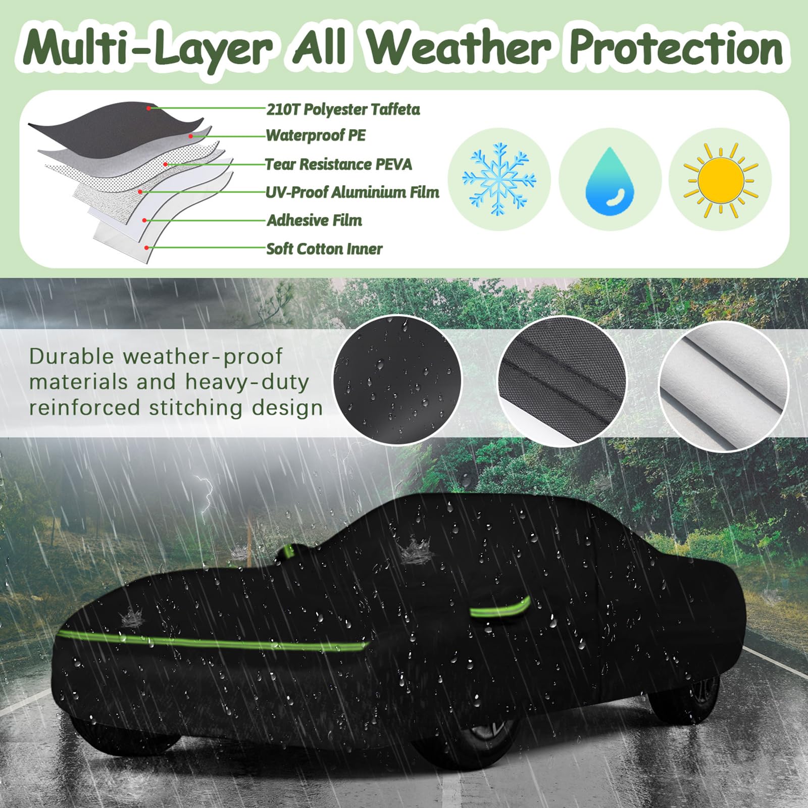 BETERNY Car Cover for 1984-1996 Corvette C4, 6 Layers Waterproof, Black, Model BN-2014990, UV Protection, Zipper Door, Windproof Straps