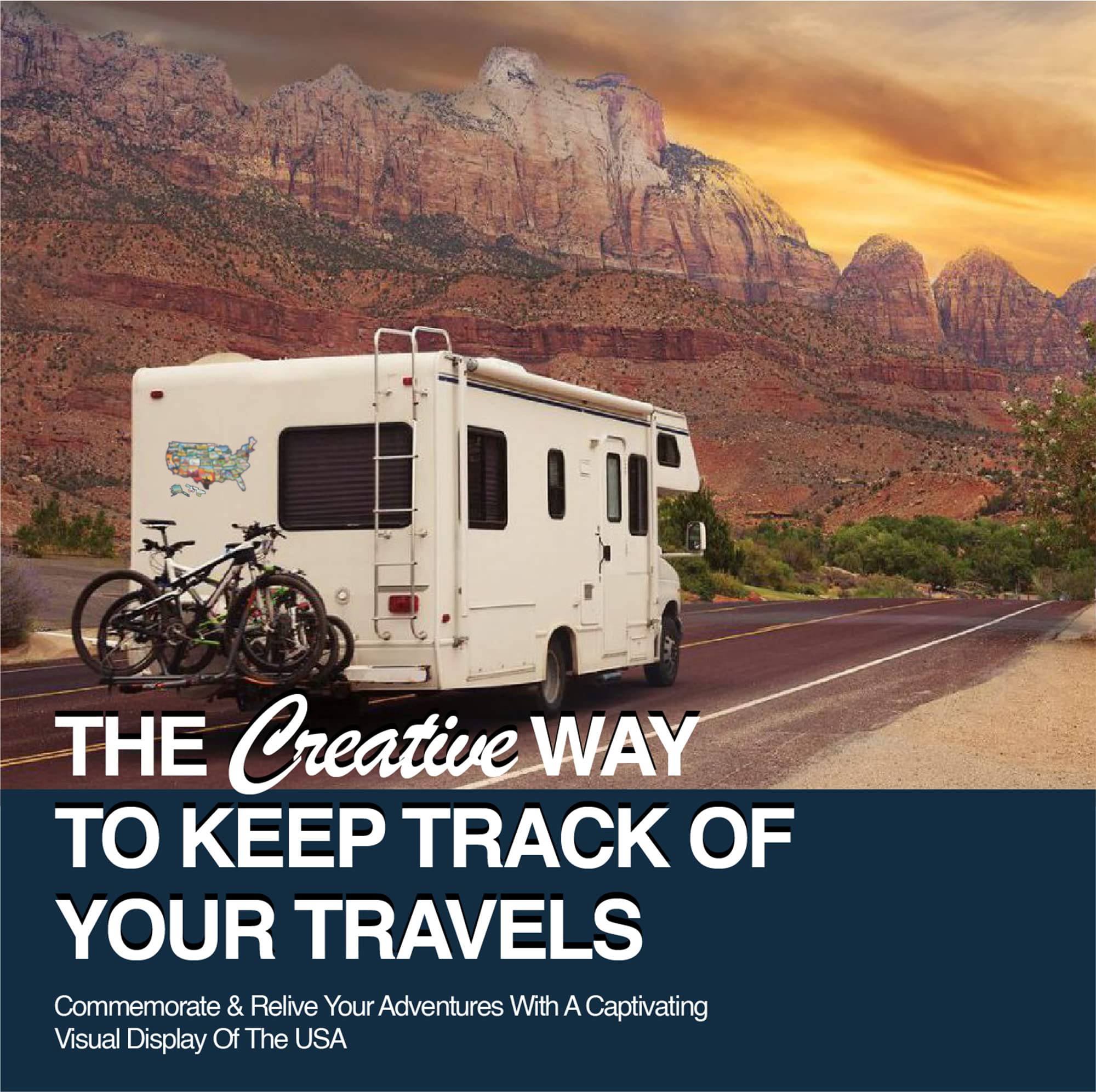 RV State Sticker Travel Map - 17 x 11 inch Large USA Decal with 50 Waterproof USA Stickers - Non-Fade Door, Window, Wall RV Decals - Fun Visited Map for Camper, Motorhome, Trailer (Vivid)