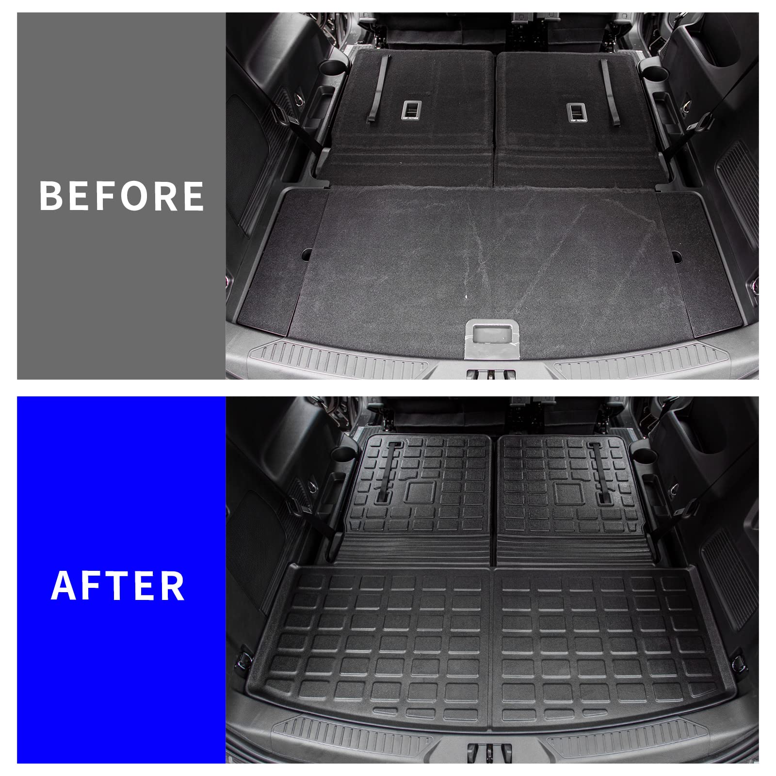 Rongtaod Cargo Mat for 2020-2025 Ford Explorer, Upgrade Trunk Mat with Backrest, TPE Material, Compatible with 6&7 Passenger Seats