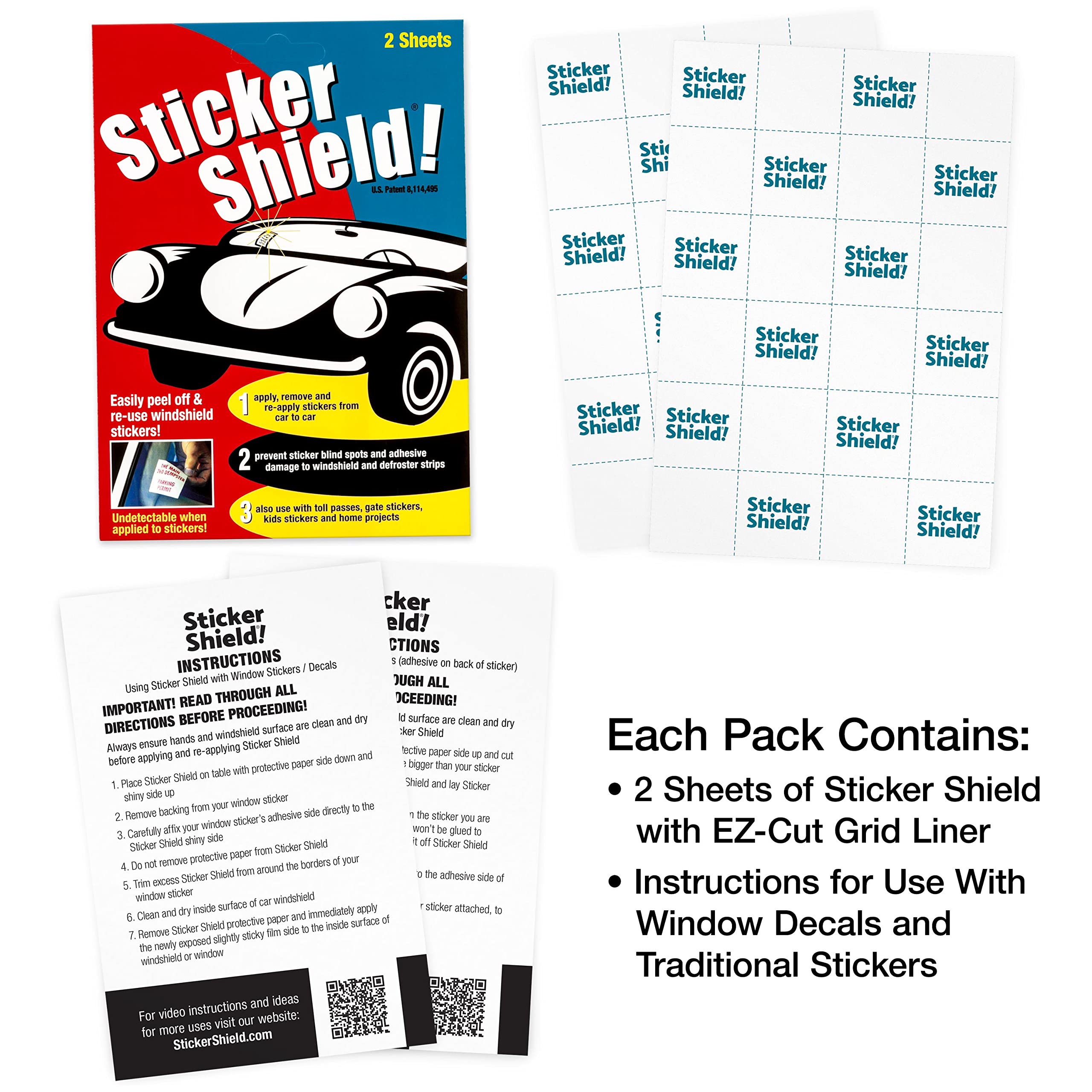 Sticker Shield - Windshield Sticker Applicator For Easy Application, Removal And Re-Application From Car To Car - 4 Inch X 6 Inc