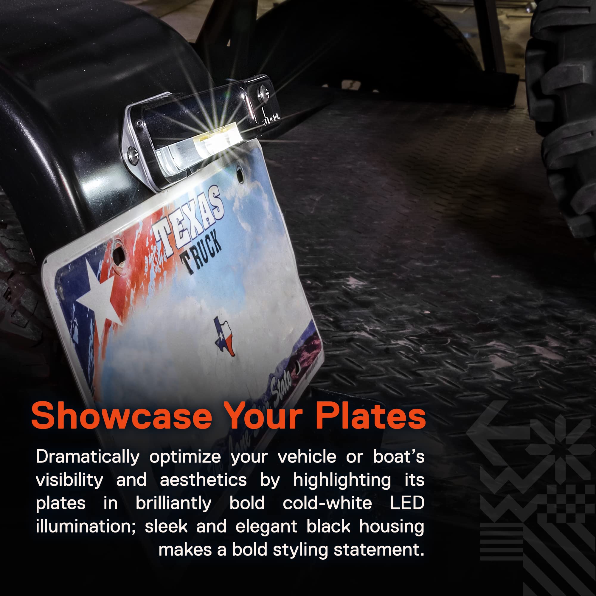 TRUE MODS Black LED License Plate Light for Boat Trailer [Surface Mount] [DOT FMVSS 108] [SAE L] [Waterproof] [12V DC] Universal