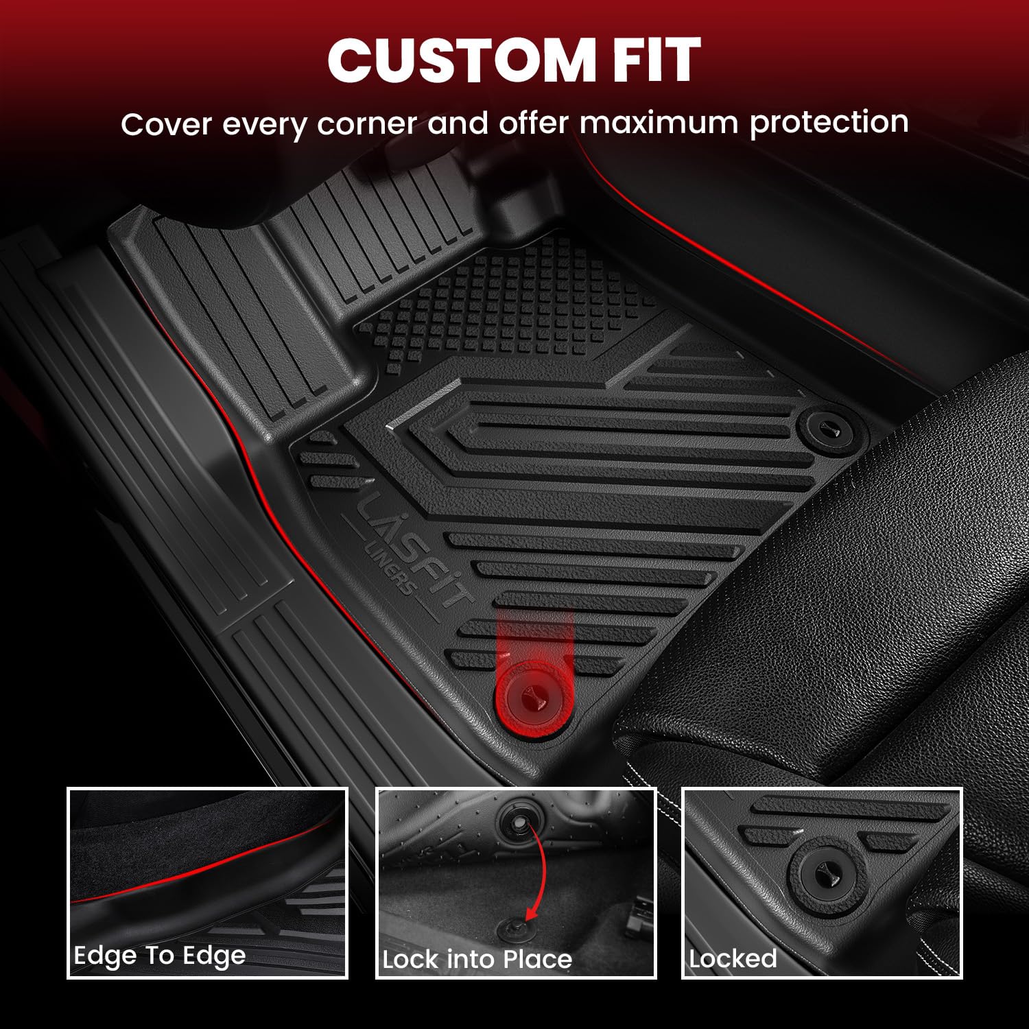 LASFIT Custom Fit Floor Mats for BMW X3 2025-2026, TPE All Weather, Black, 1st & 2nd Row, Cargo & Backrest, Model XS