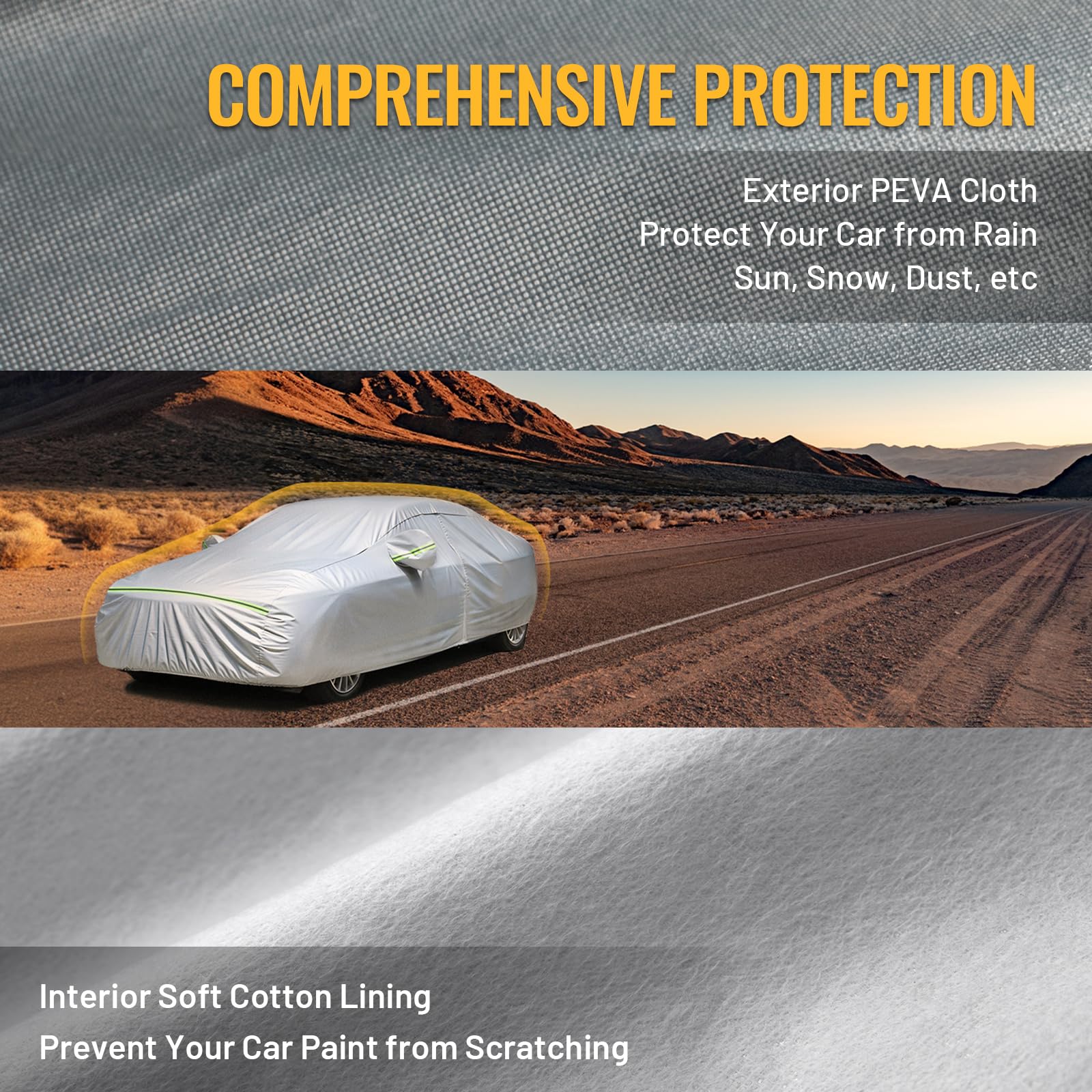 Favoto 6 Layers Car Cover - Waterproof, Heavy Duty Outdoor Protection for Sedan (177-194 inch), Silver, Ethylene Vinyl Acetate Material