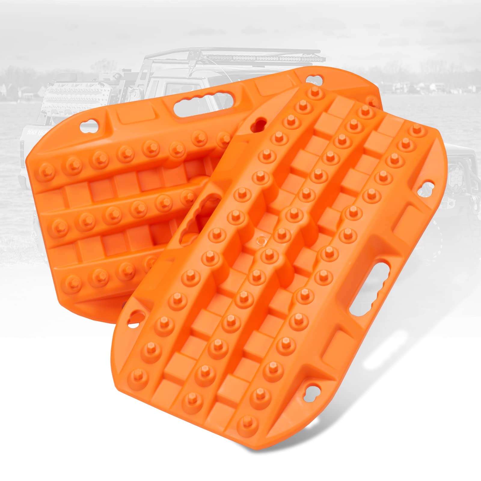 Bunker Indust Off Road Traction Boards, 2 Pcs Short Recovery Track Traction Mats For 4Wd Mud, Sand, Snow Ramps-Orange Tire Traction Tool (Without Strap)