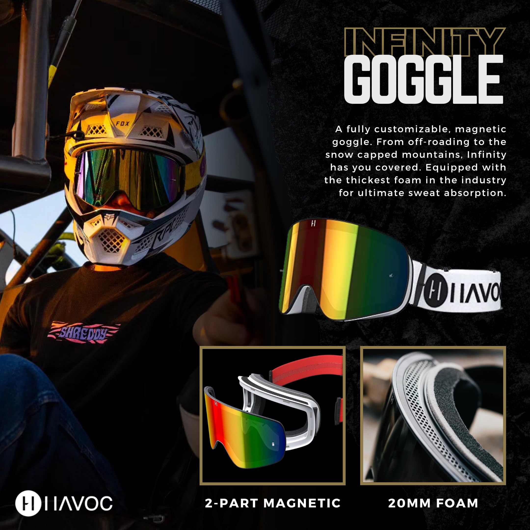 Havoc Racing Goggles - UV Blocking, Anti-Fog, Polycarbonate, Tempest, Model IG-TEMPEST, Ideal for Motocross, Dirt Biking, Snowboarding, ATV