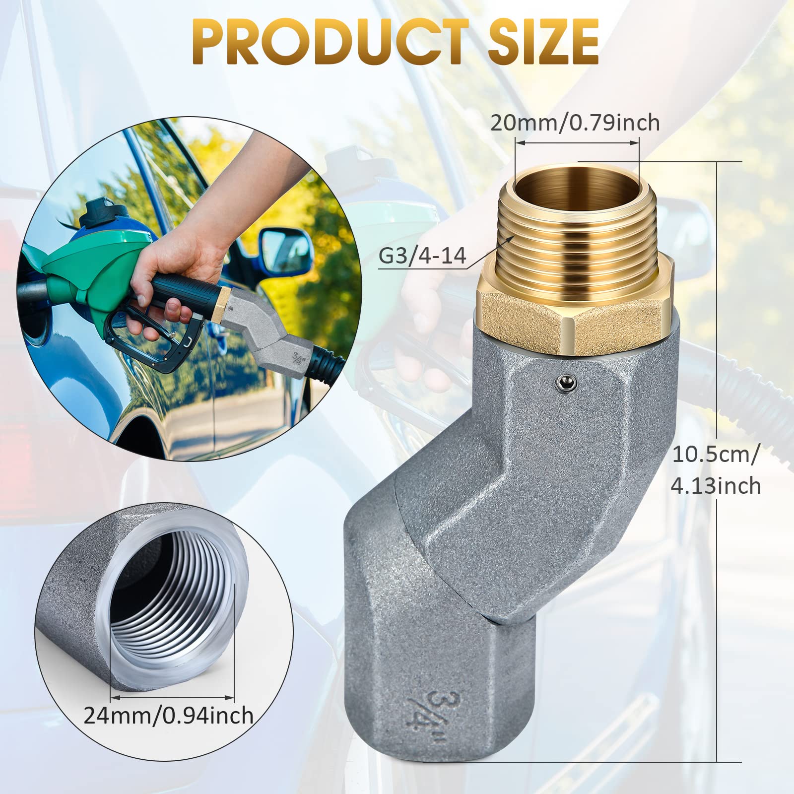 3 Pcs Fuel Hose Swivel Zinc Alloy 360 Rotating Connector for Fuel Transfer Pump Nozzle Multi Plane Fuel Plane Swivel Kit (3/4 In