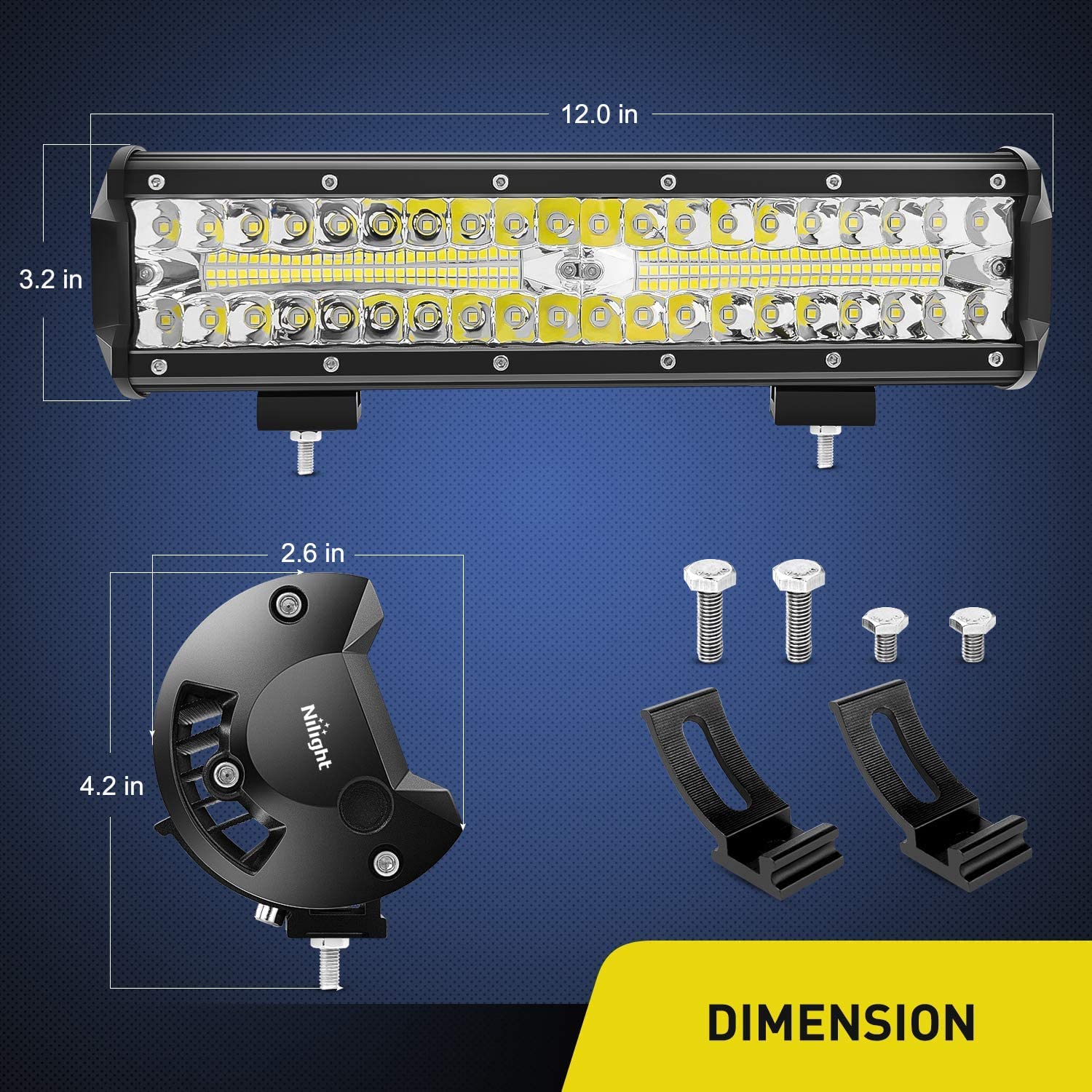 Nilight 12Inch 300W Triple Row LED Light Bar Combo, 30000LM, White, Aluminum, Model ZH322, Includes Wiring Harness and Rocker Switch