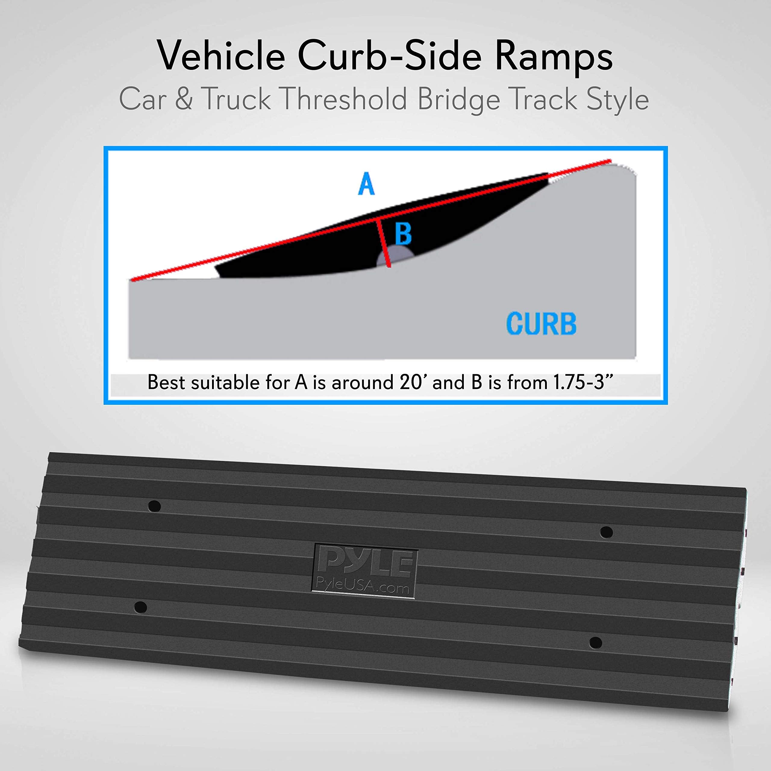 Pyle Heavy Duty Rubber Curb Ramp for Driveways, Docks & Vehicles - Model PCRBDR24, Black