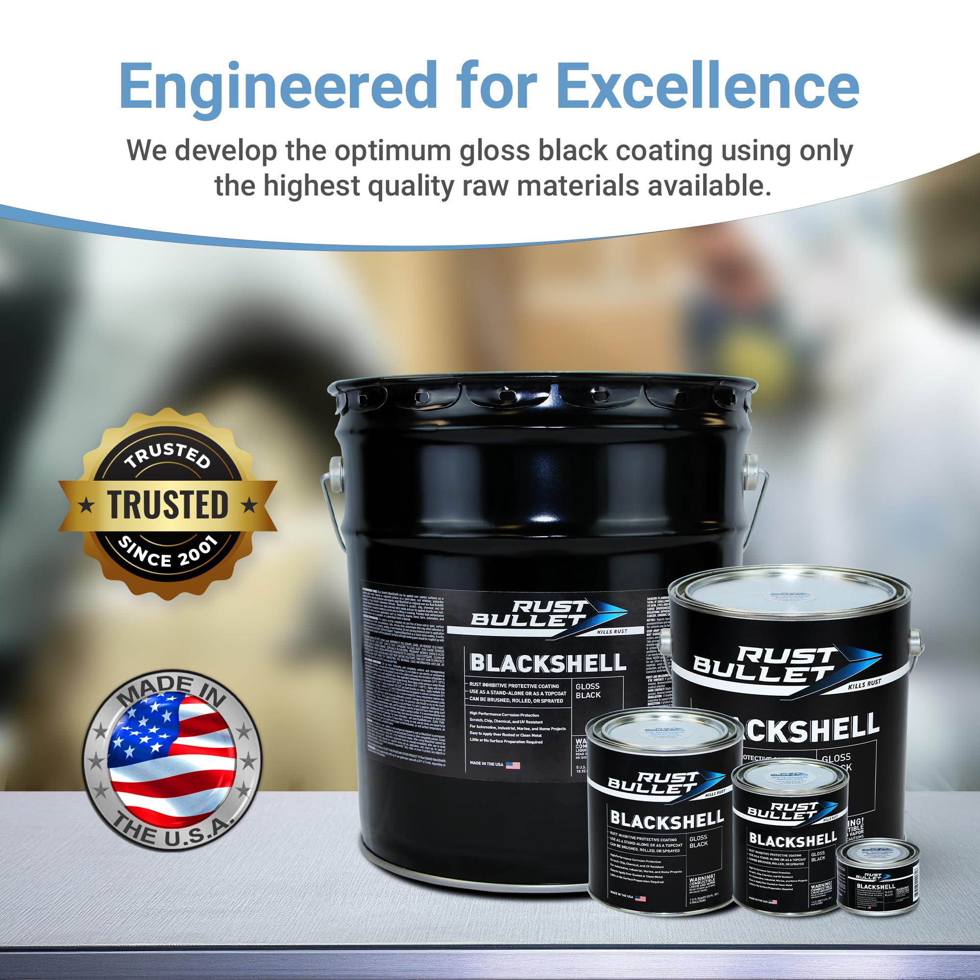 Rust Bullet Blackshell - Gloss Black - 4 Oz - Corrosion Preventive Coating, Uv Resistant Rust Proofing Paint, Long-Lasting Metal