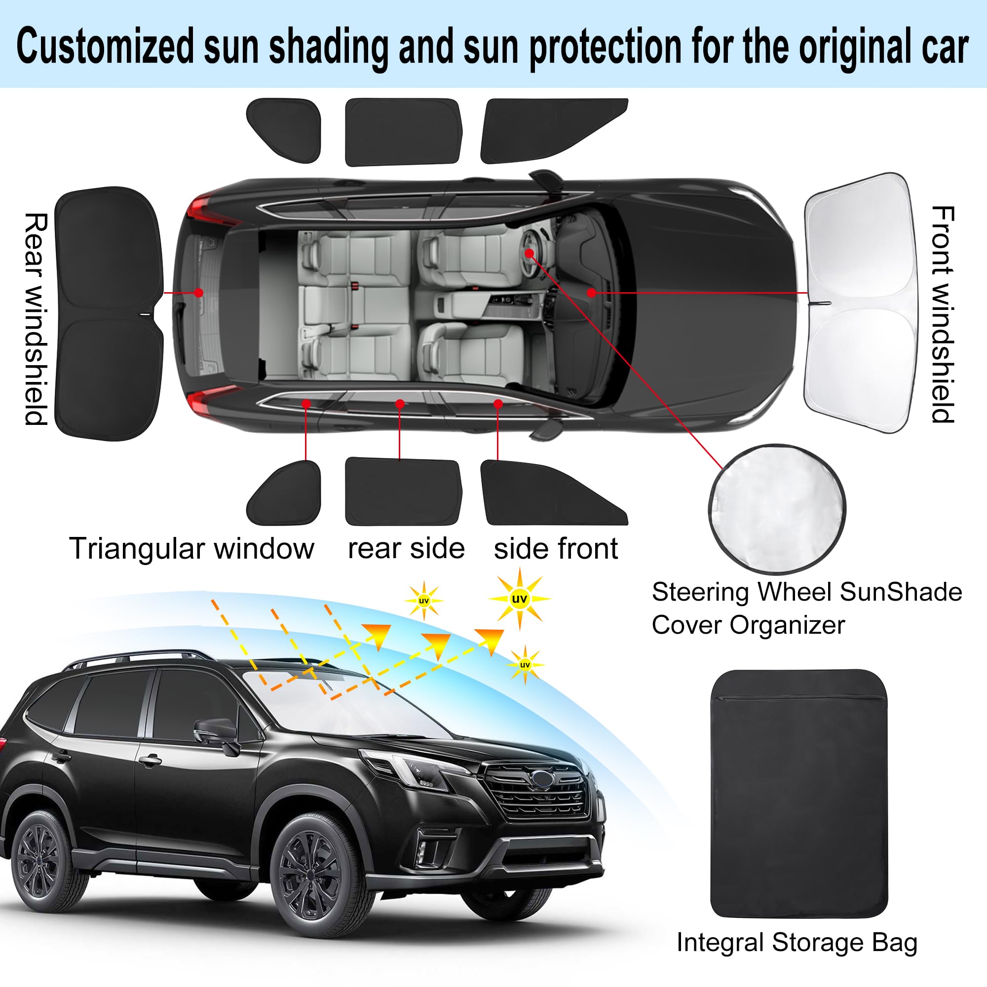 TINGLU Window Shades for Subaru Forester 2019-2024 Accessories Car Side Full Windows Rear Triangular Windshield Sun Shade Sun UV