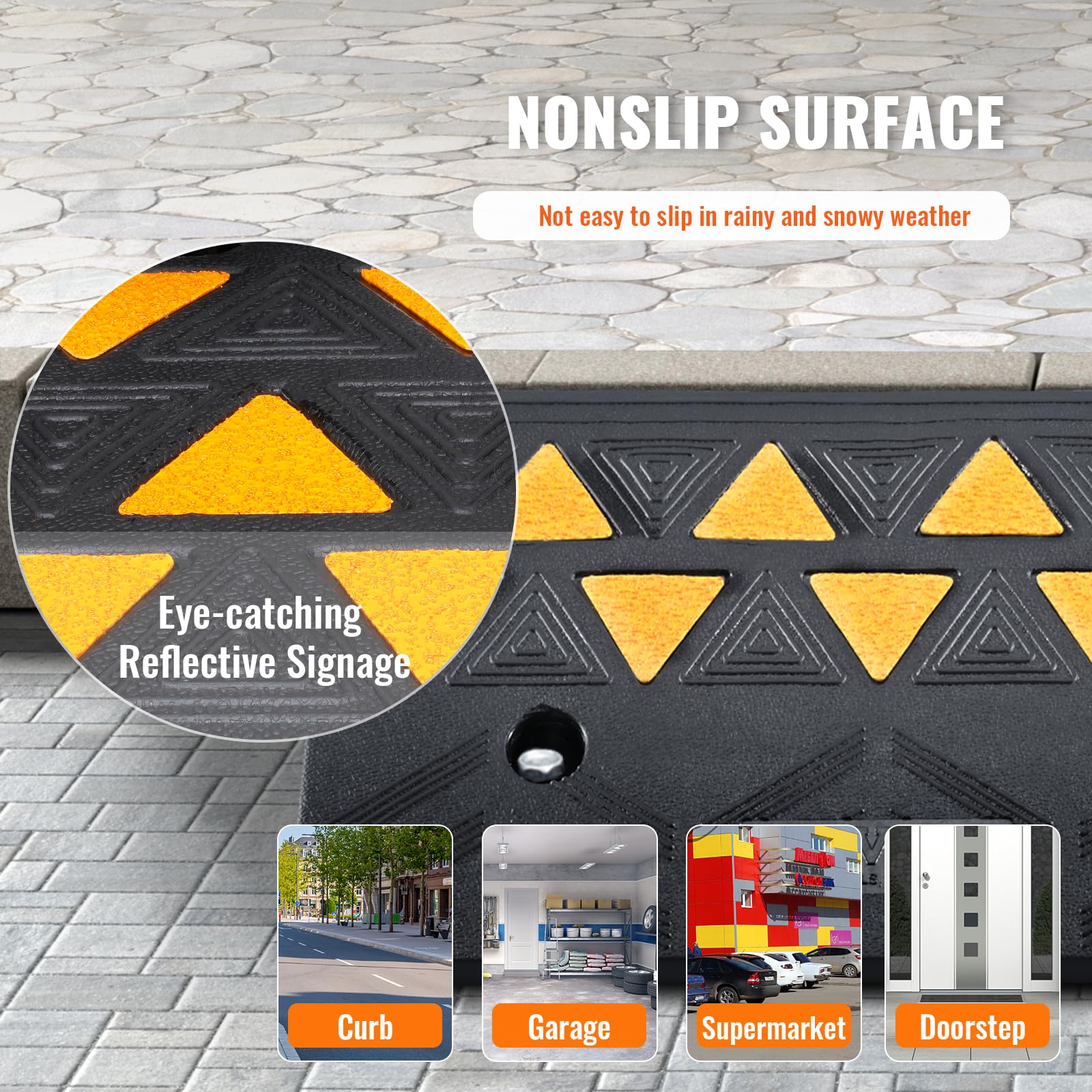 Vevor Rubber Curb Ramp 4.3'' Rise Height 2 Pack, Heavy-Duty 33069 Lbs/15 T Capacity Threshold Ramps, Driveway Ramps With Stable