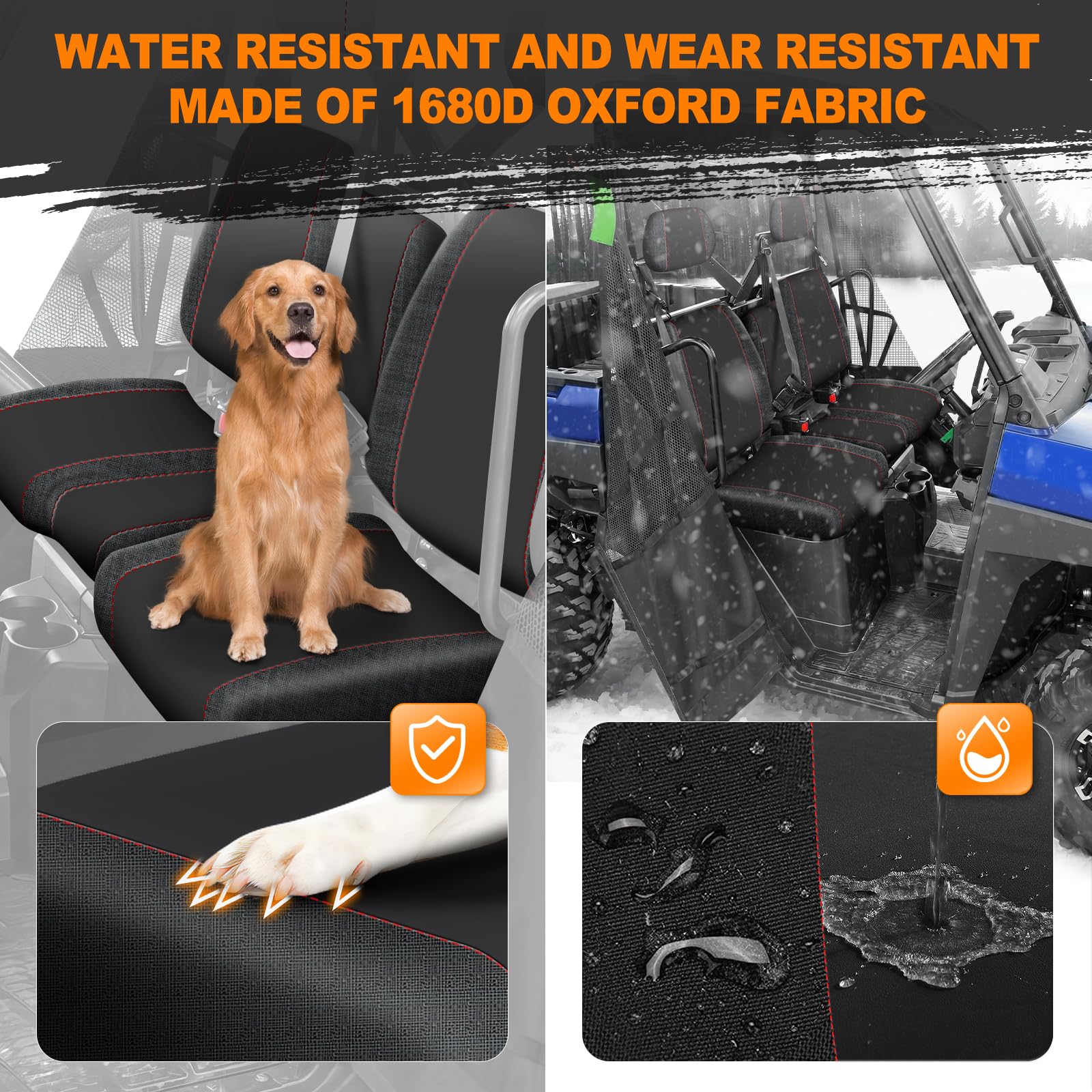 BORDAN UTV Seat Cover Set for Can Am Defender 2016-2024, Heavy Duty 1680D Waterproof, Black, 8 PCS Dustproof Full Protection