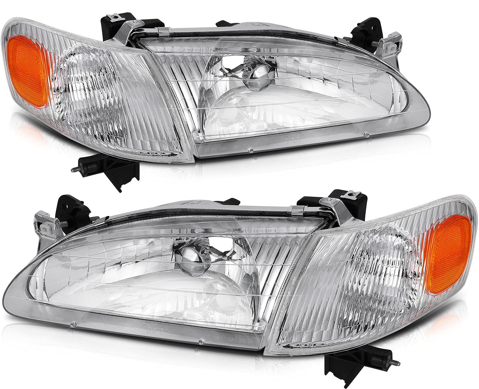 Headlight Assembly Fit For Toyota Corolla 1998-2000 Chrome Housing Amber Reflector Clear Lens Driver and Passenger Side 81510-02