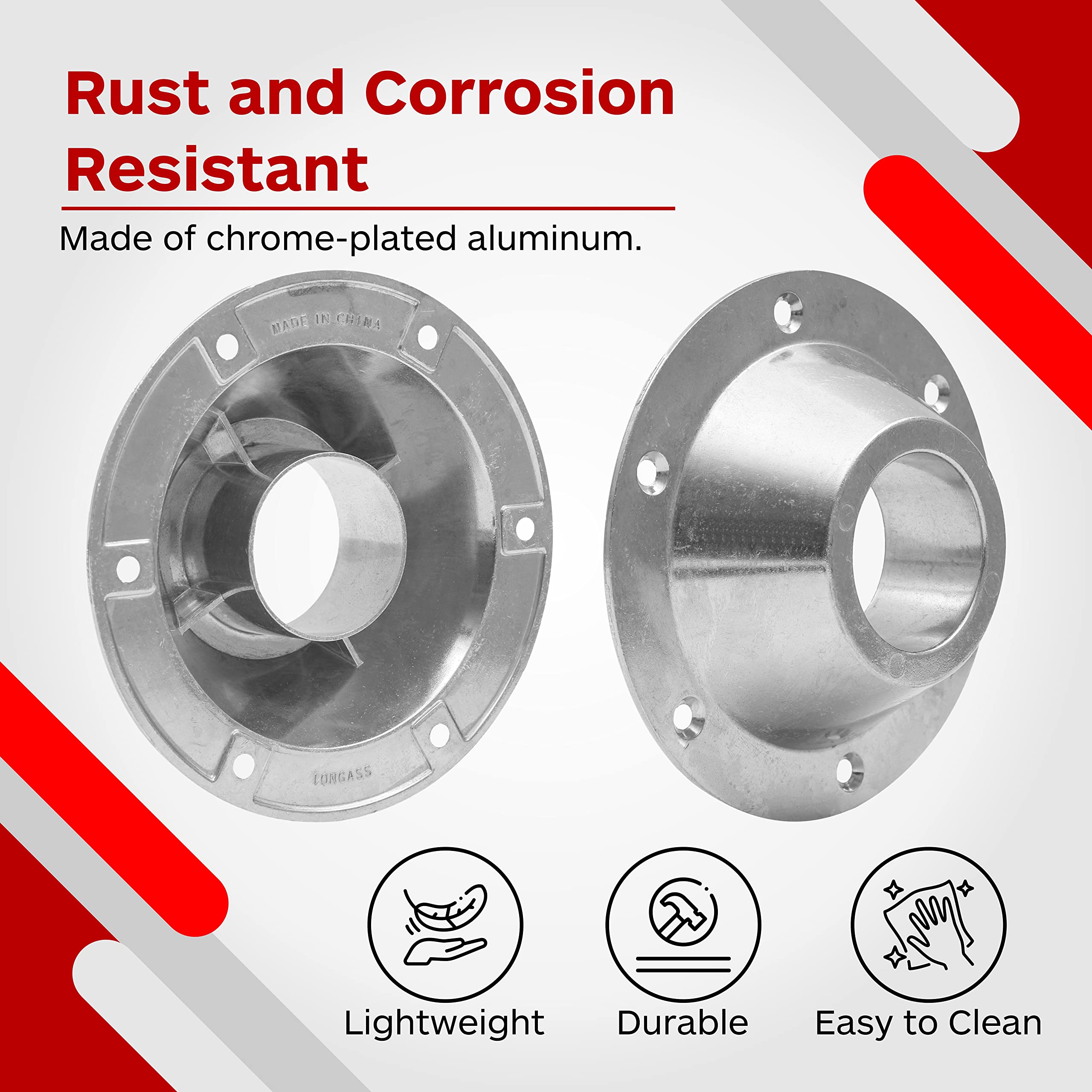 TonGass RV Table Base - Aluminum Pedestal Flange (2-Pack) - Standard Size - Silver - Includes Mounting Screws and 6 Holes