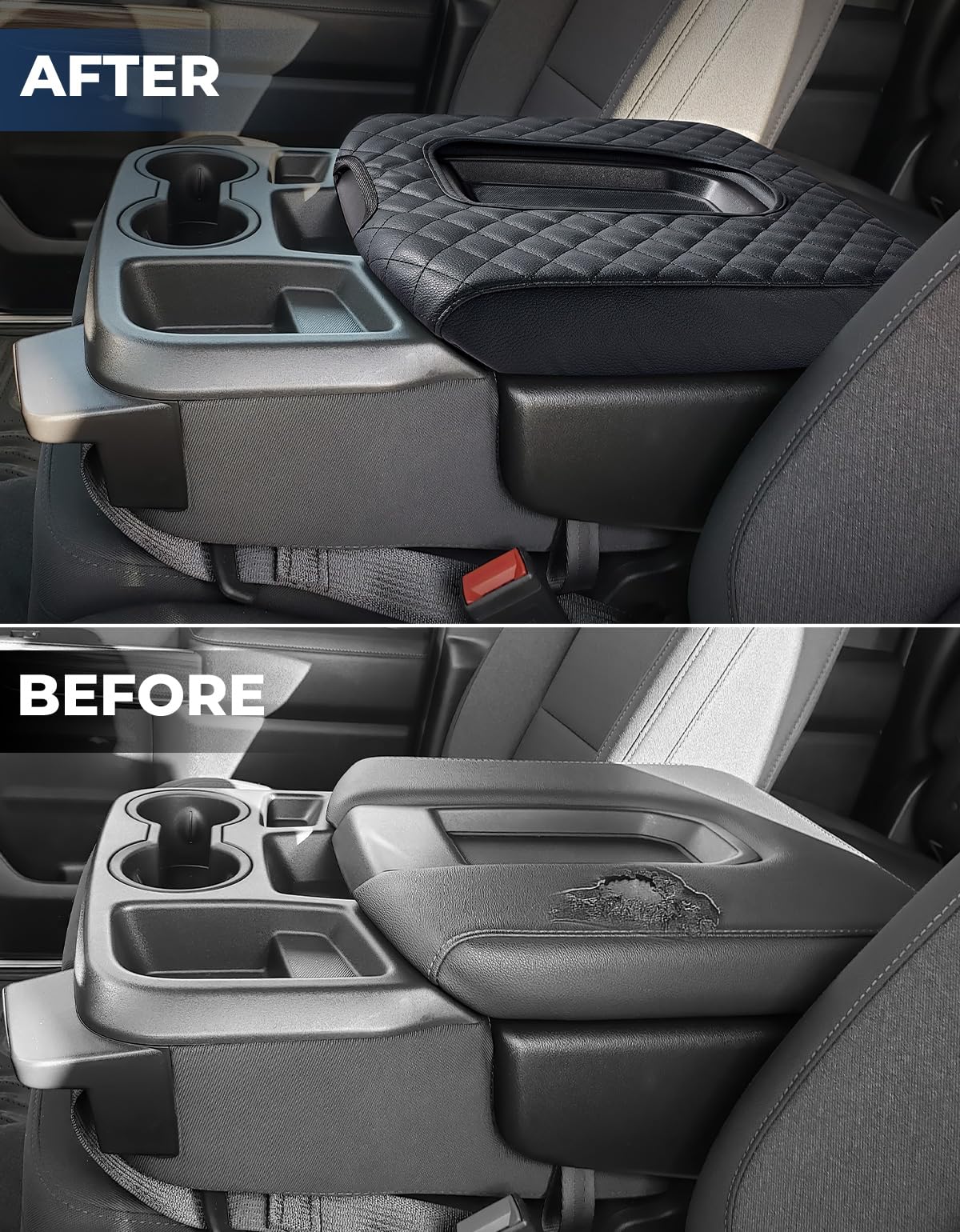 Issyauto Center Console Cover Compatible With 2019-2024 Silverado Sierra Jump Seat Console Leather Armrest Cover