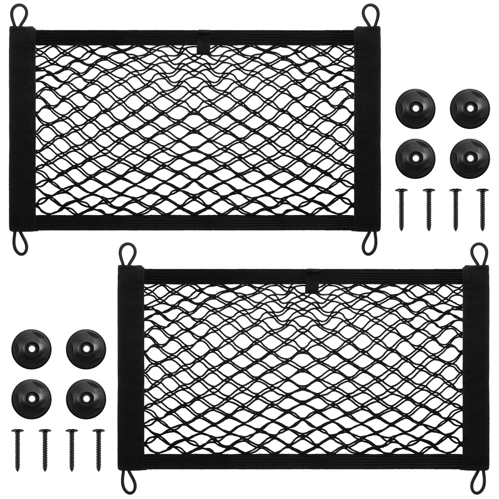Frienda 2 Pieces Stretchable Small Cargo Net Pocket Storage Mesh Net Elastic Automotive Storage Pouch With 8 Pieces Mounting Scr