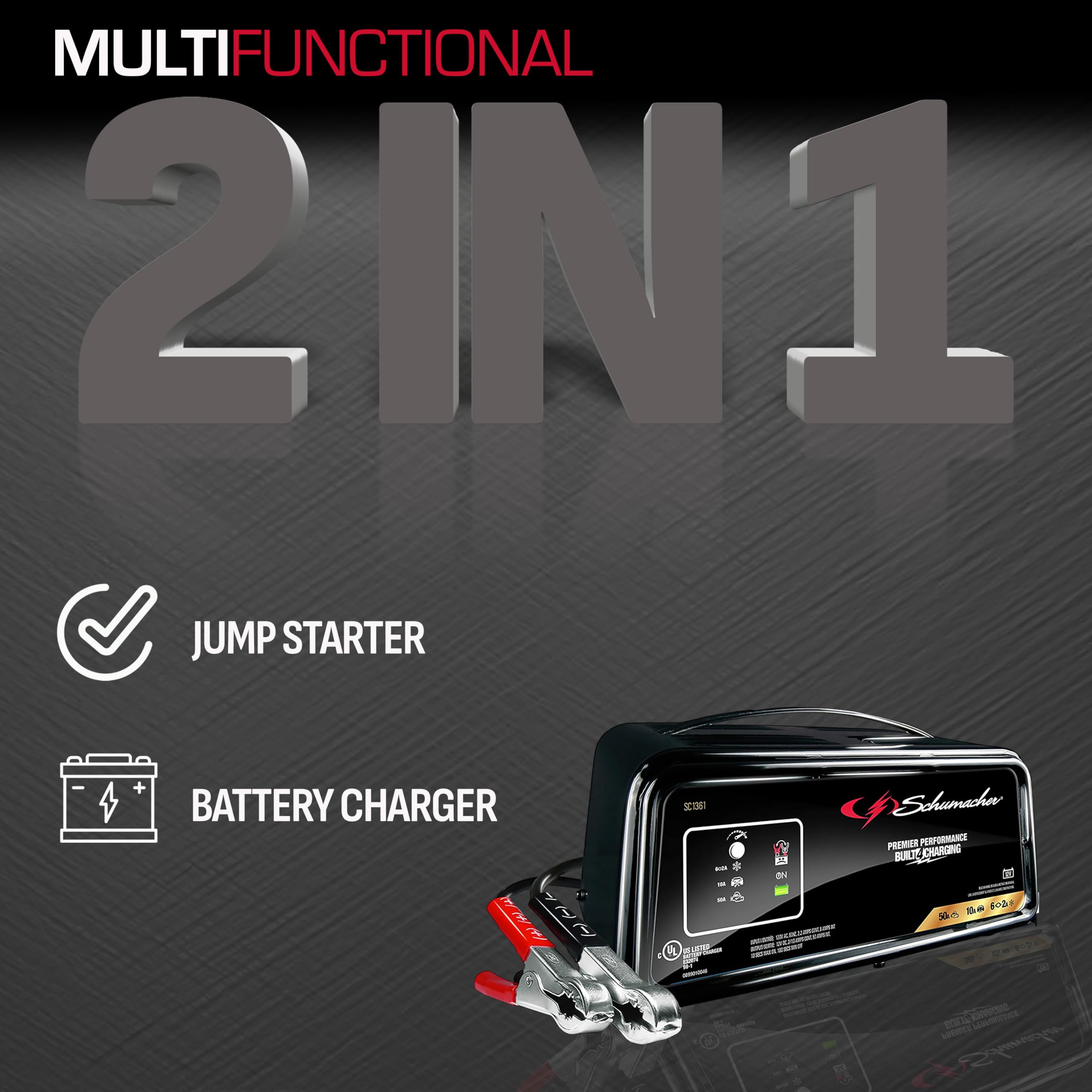 Schumacher Electric SC1305 Fully Automatic Battery Charger & Engine Starter, 50 Amps, 10-Amp Boost Mode, Black, for Car, SUV, Truck, Marine