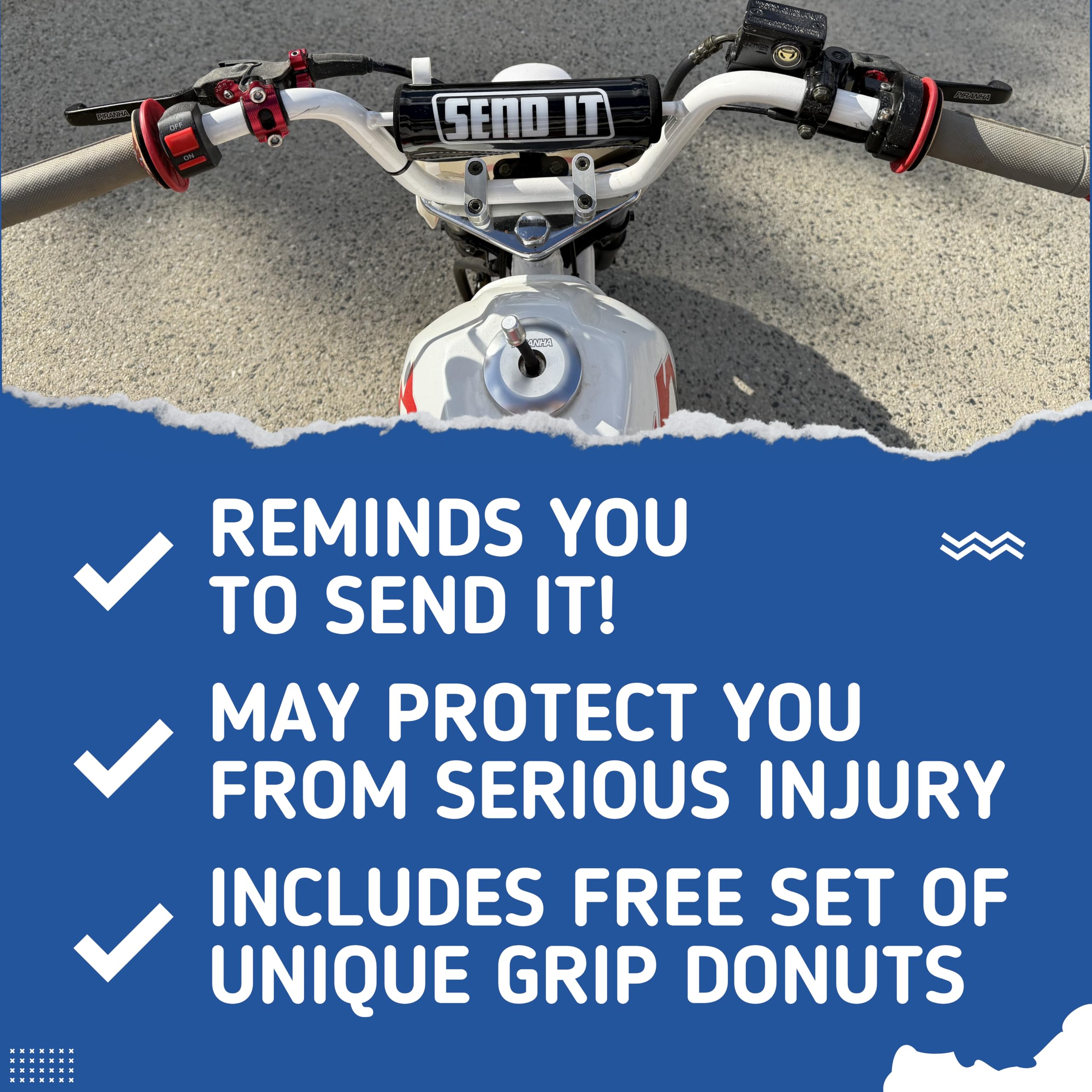 Dubbs Hardware SEND IT Bar Pad with FREE DONUTS Handlebar - Black, Pit Bike, Metal, Model BARPAD SEND IT 1