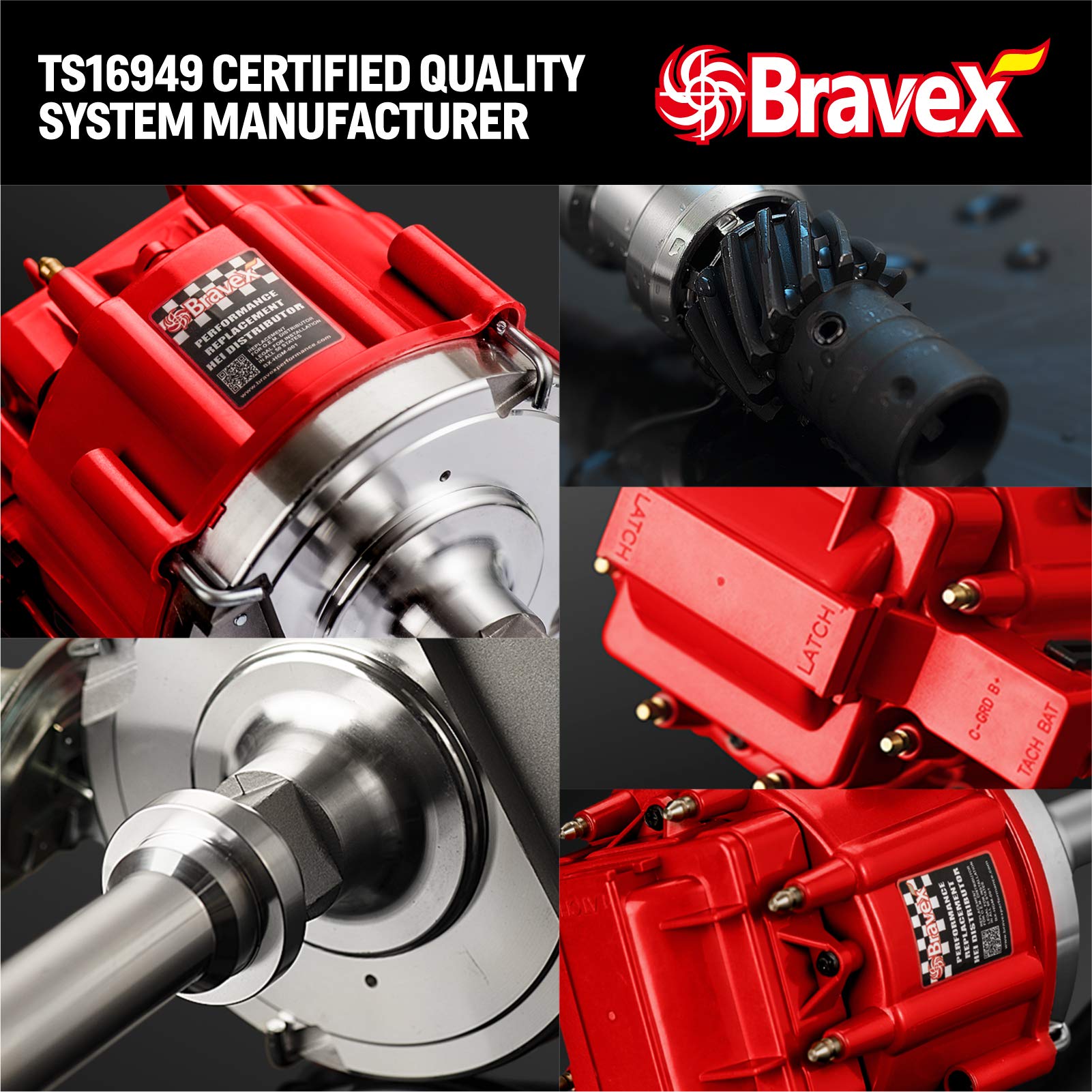 Bravex HEI Distributor for Chevy SBC/BBC 283-454, Model HMG001JAC, 65k Coil, 7500RPM Performance Red Cap