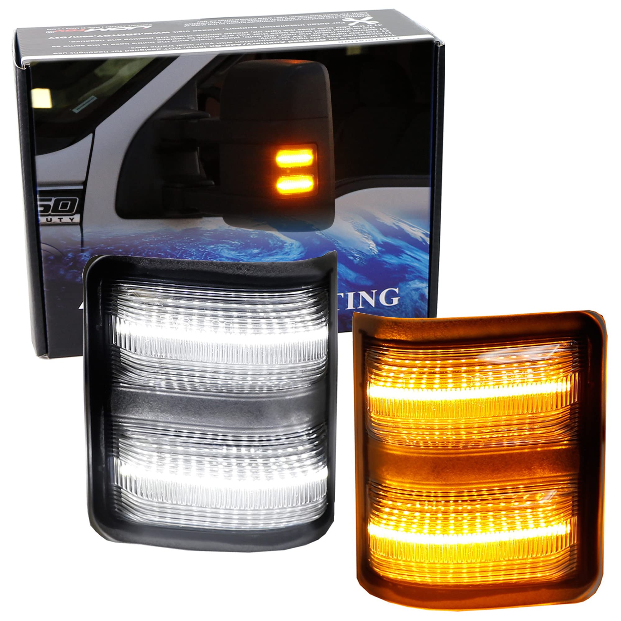 Ijdmtoy Clear Lens Switchback Led Side Mirror Marker Lamps Compatible With 2008-16 Ford F250 F350 F450 Super Duty, (2) Clear Len