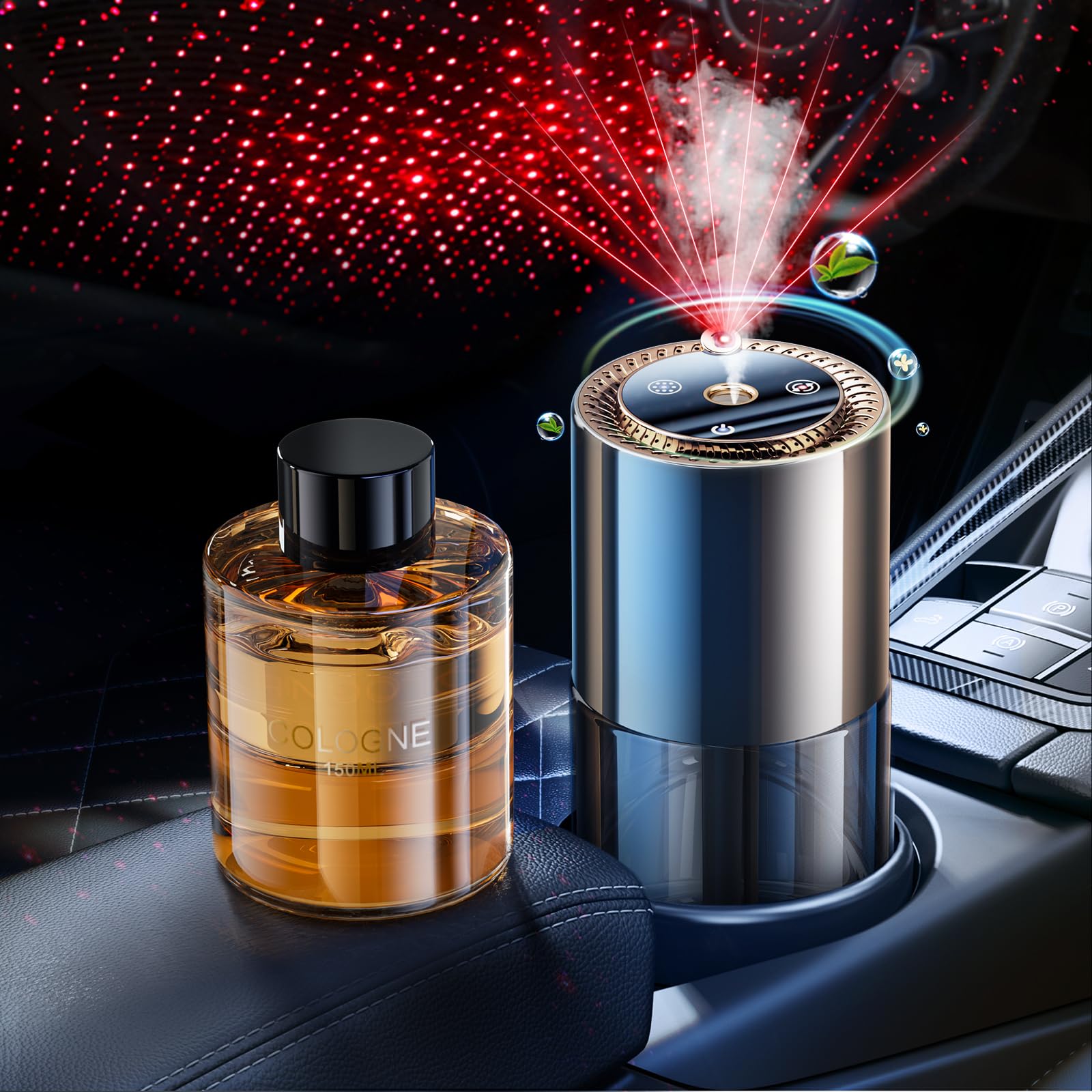 Smart Car Air Freshener,150ML Natural Fragrance Scents Air Freshener with Star Projector,300 Days Long Lasting, Car Essential Oi