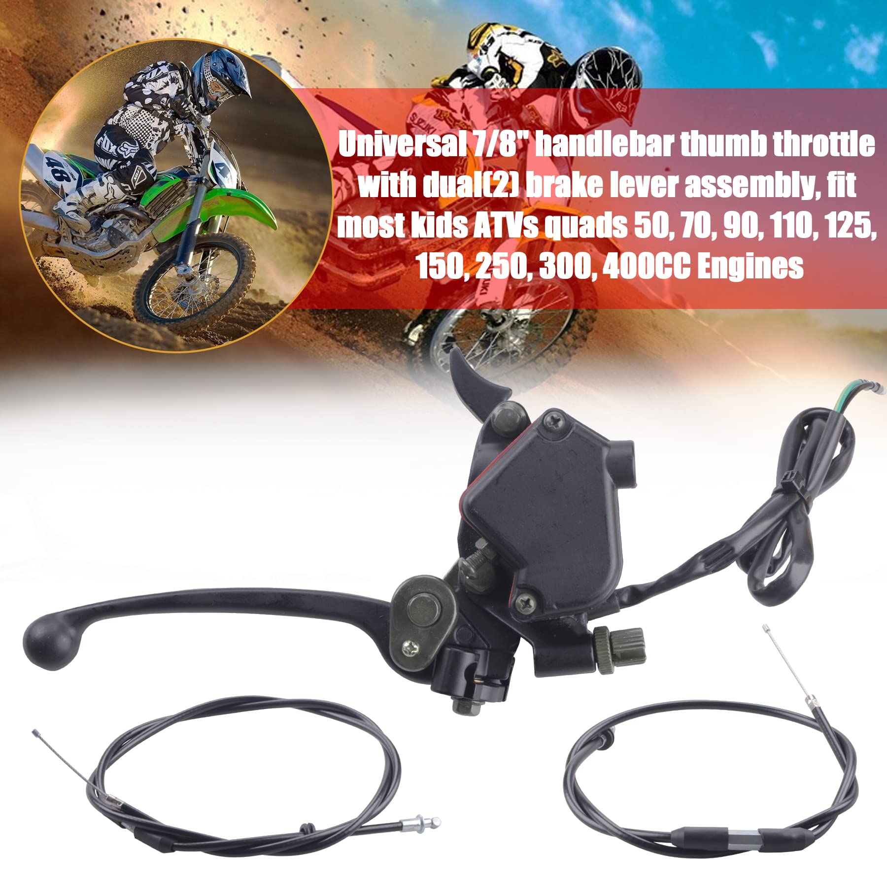 MRELC 7/8'' Thumb Throttle with Dual Brake Lever Assy 50 & 90cc throttle cable Compatible with 50cc 90cc 150cc 250cc ATV Quad Ro