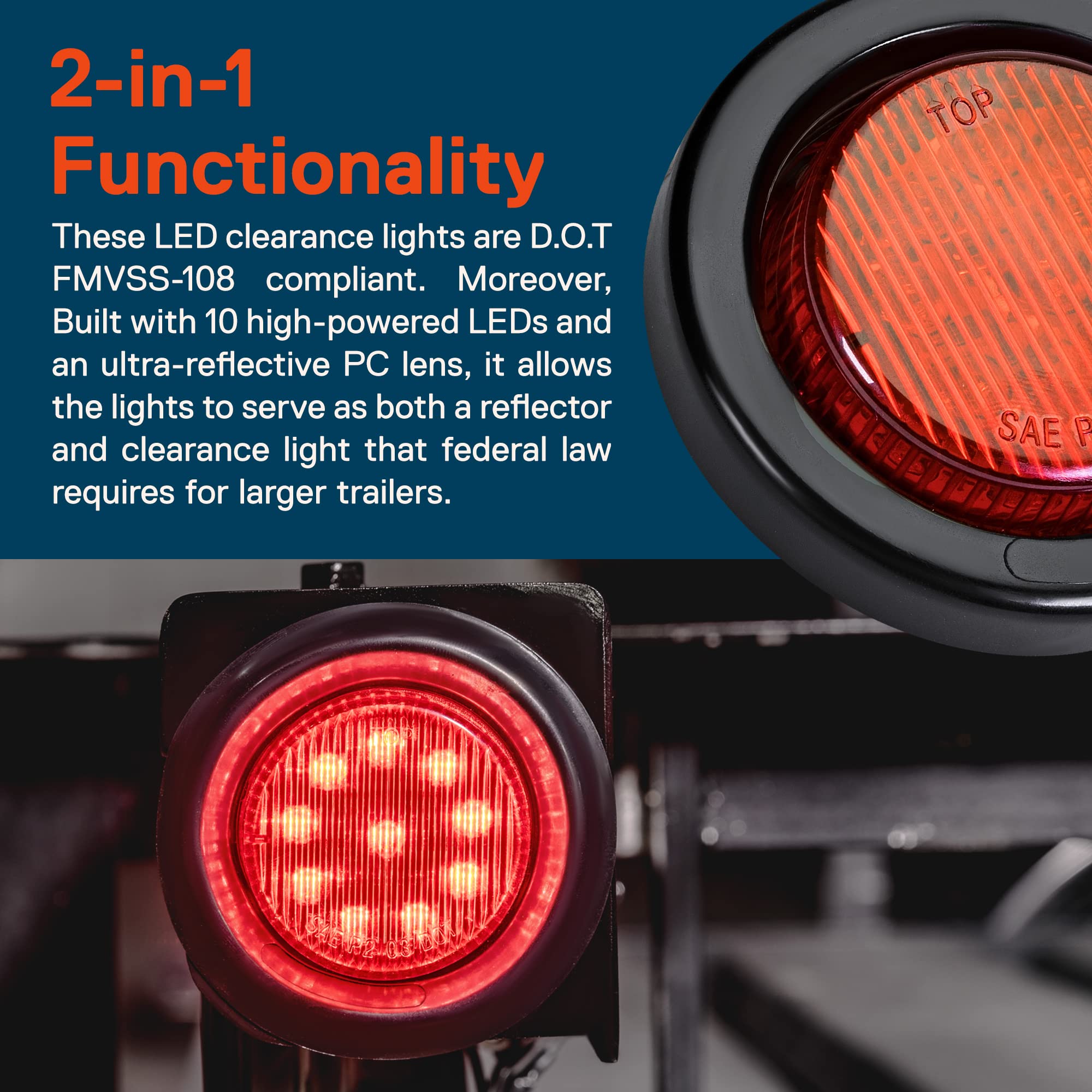 True Mods 4Pc 2'' 12V Red Round Led Clearance Side Marker Lights [Dot Fmvss 108] [Sae P2] [Reflector Lens] [Grommet & Plugs] [Fl