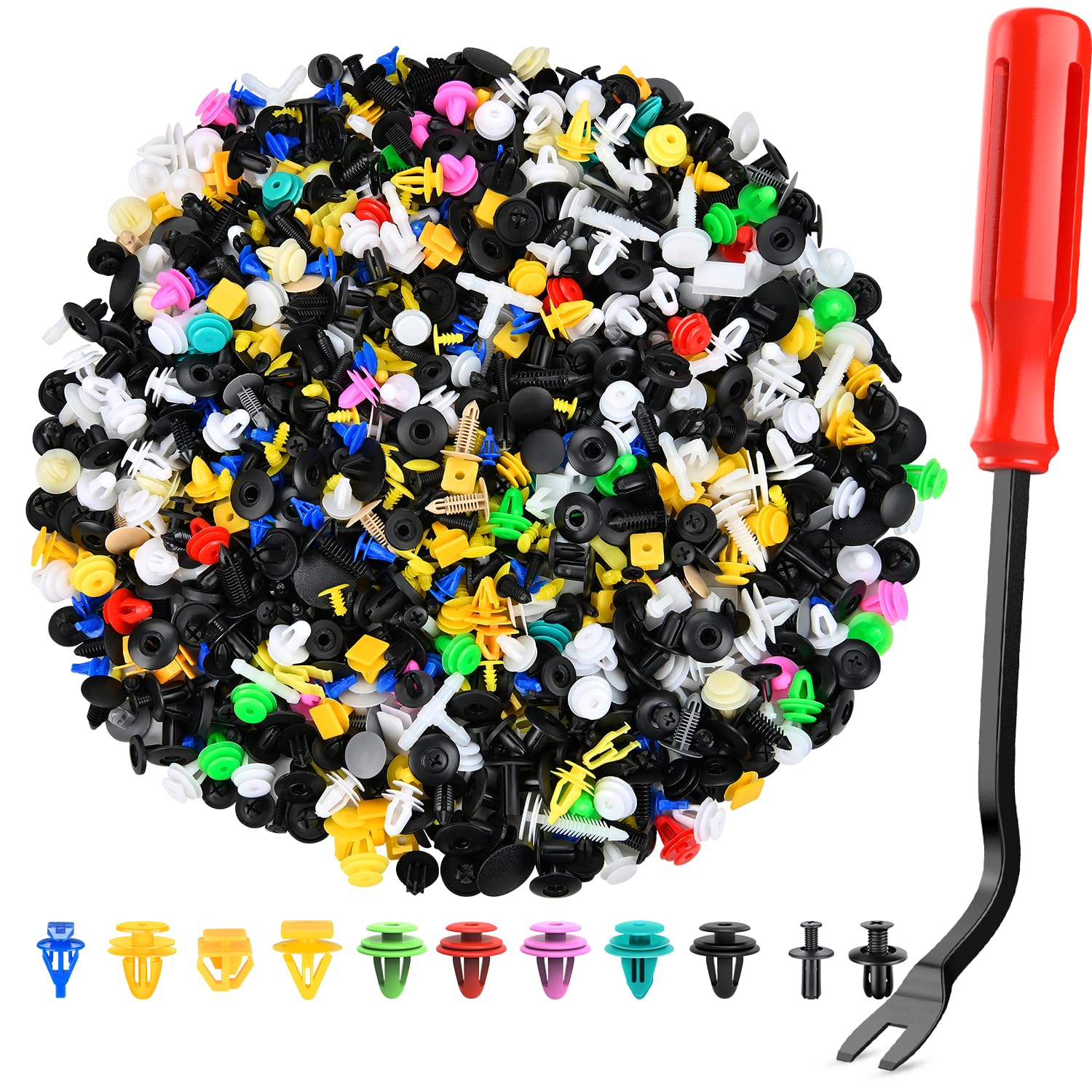 Gooacc 1001Pcs Universal Car Clips Mixed Auto Bumper Fender Trim Door Panel Shield Engine Cover Retainer Rivet Push Clips With F