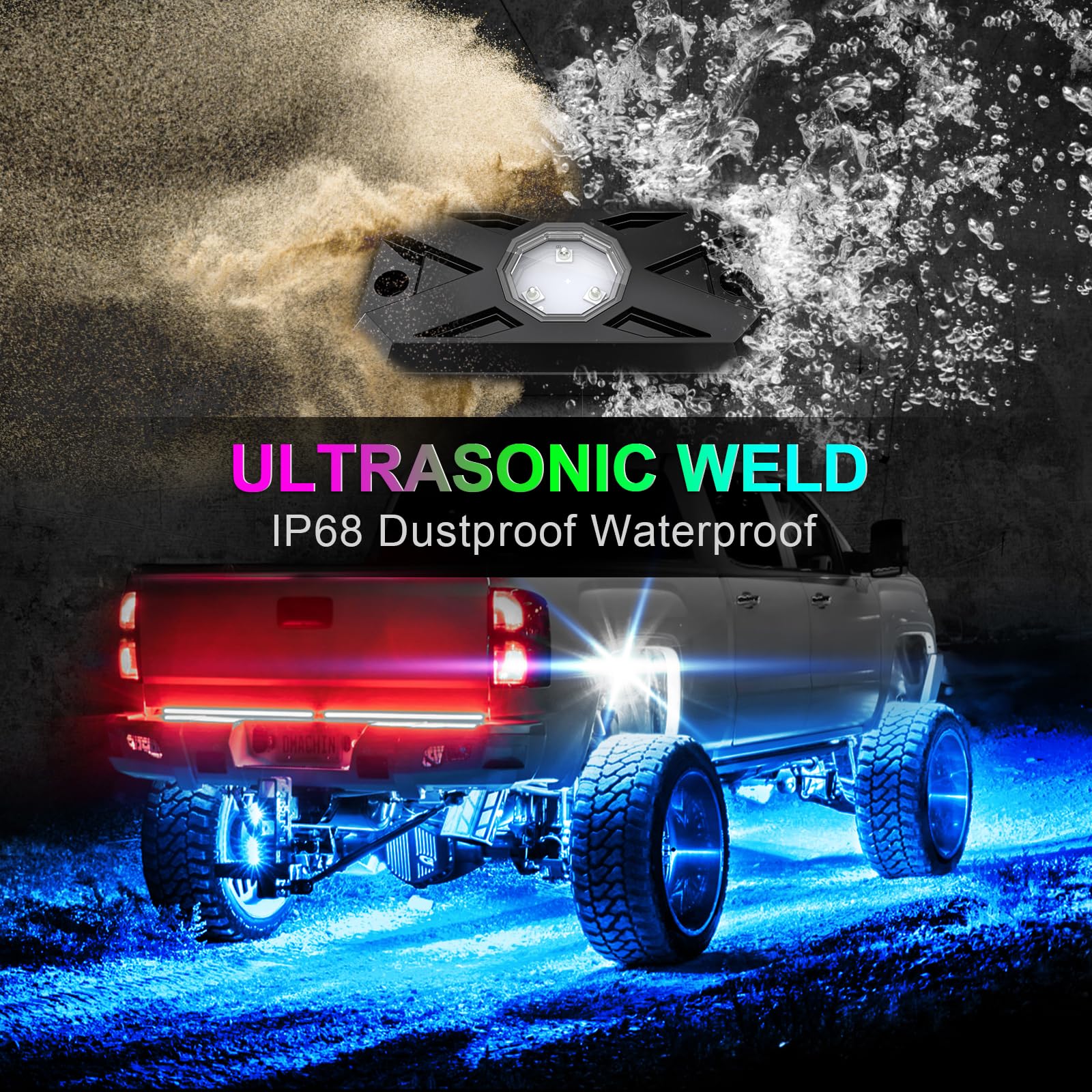 YiLaie RGB LED Rock Lights Kit - 4 Pods, Multicolor Waterproof Underglow with APP/RF Control, Model EL-XDP-4