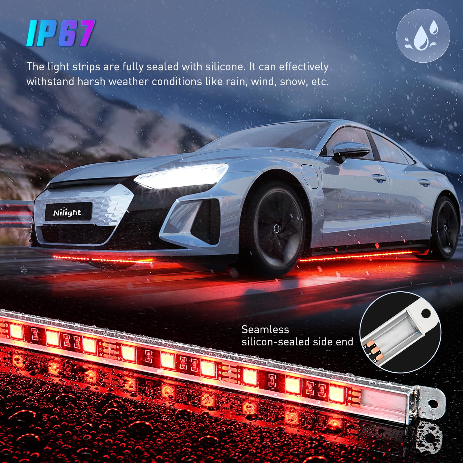 Nilight 8Pcs Aluminum Underglow Neon Accent Strip Lights 396 Leds Rgb Door Assist Multi Color Diy Sound Active Function Music Mo