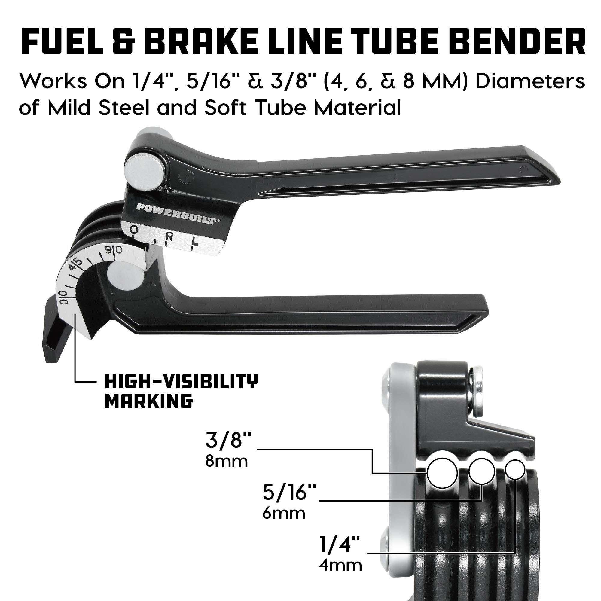 Powerbuilt Fuel And Brake Line Tubing Bender, Multi-Size Pipes Copper Aluminum Steel Brass, Bend Up To 180 Degrees, Lightweight