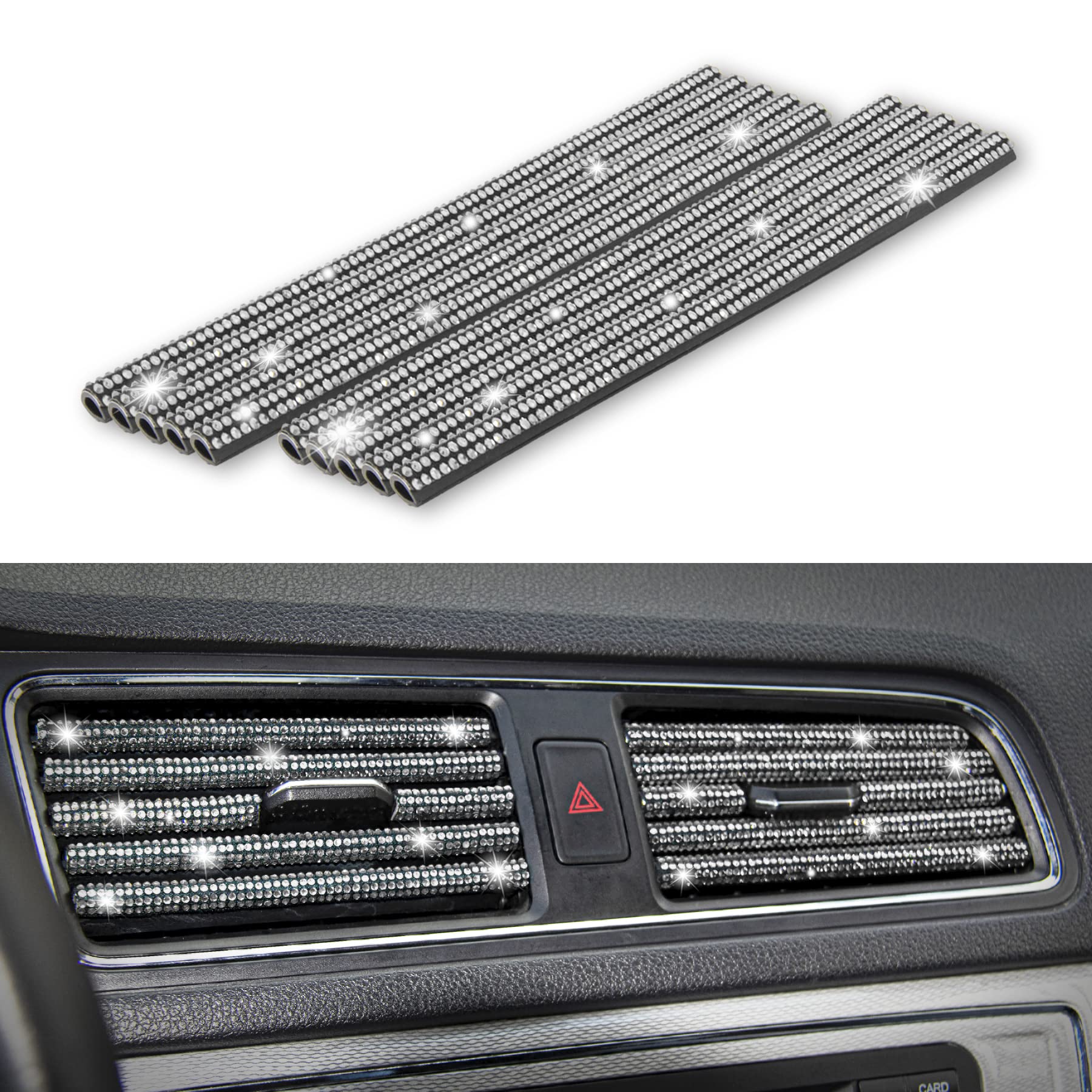 Livtee Bling Car Air Vent Outlet Moulding Trim, 10Pcs Car Air Conditioner Decoration Strip, Bling Rhinestone Diamond Car Interior Accessories For Women And Teens, White