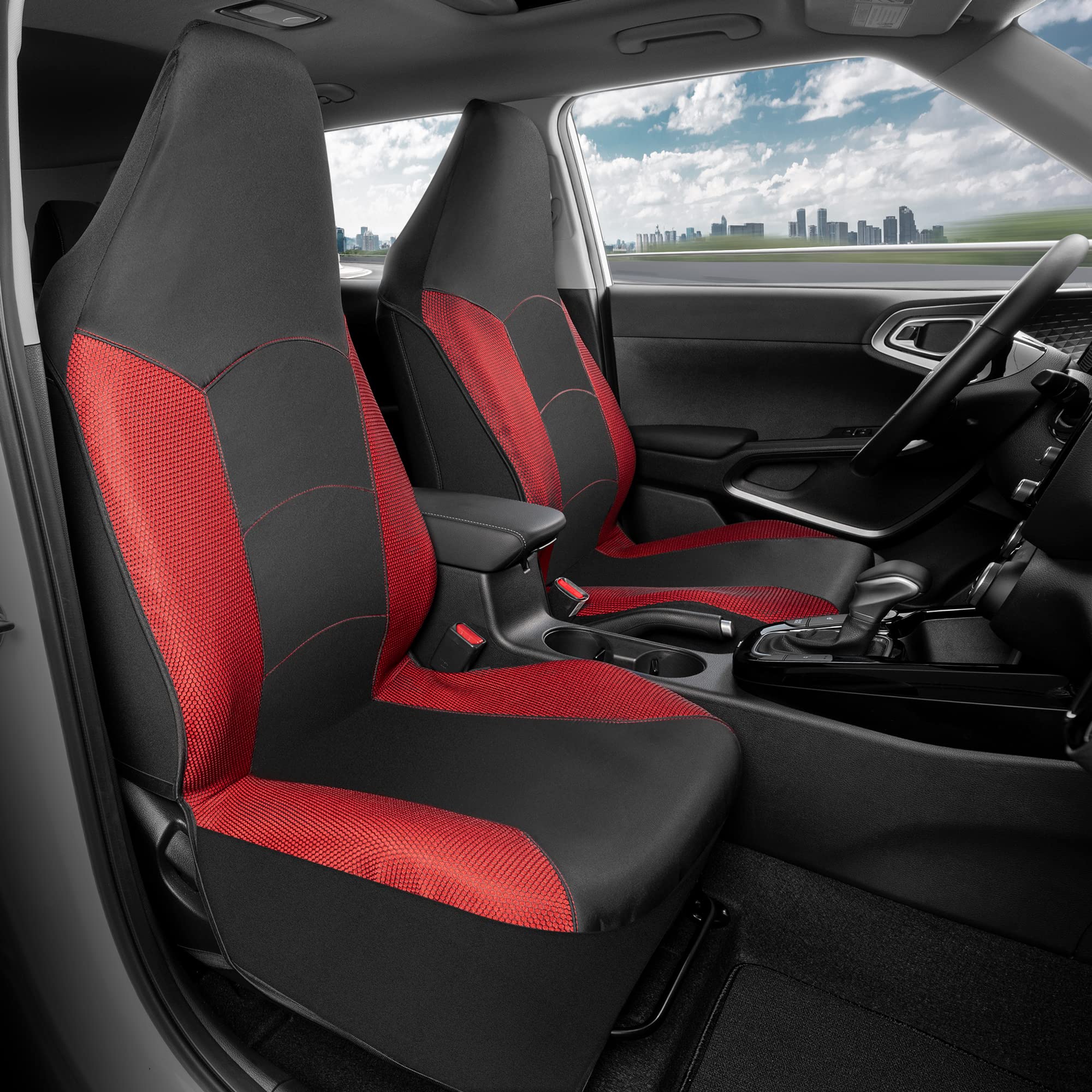 Motor Trend Red Mesh Car Seat Covers For Front Seats - Premium High Back Automotive Seat Covers, Made For Vehicles With Integrat