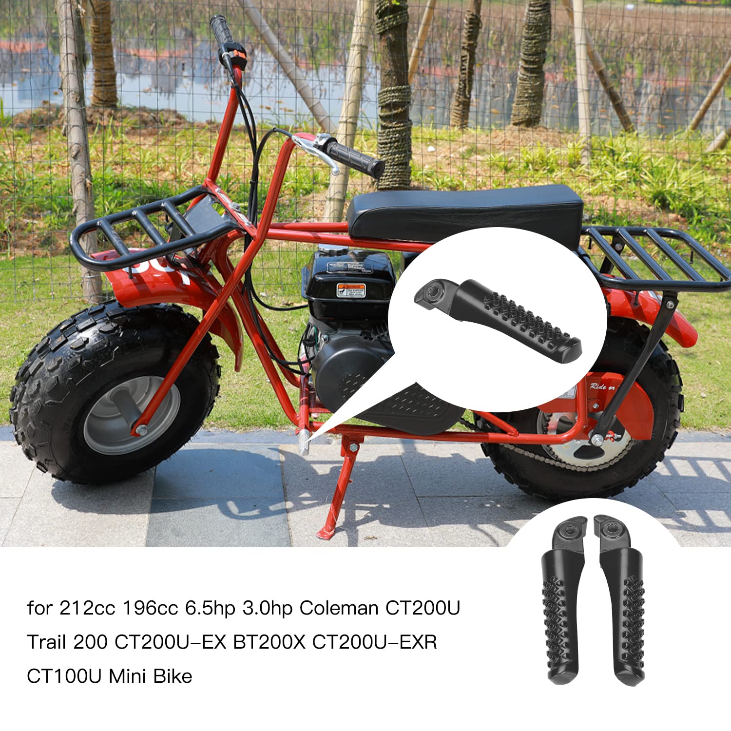 YOXUFA Mini Bike Foot Pegs Foot Rest Kit for Coleman Mini Bike CT200U Trail 200 CT200U-EX BT200X CT100U CC100X 97cc 100cc 3.0hp