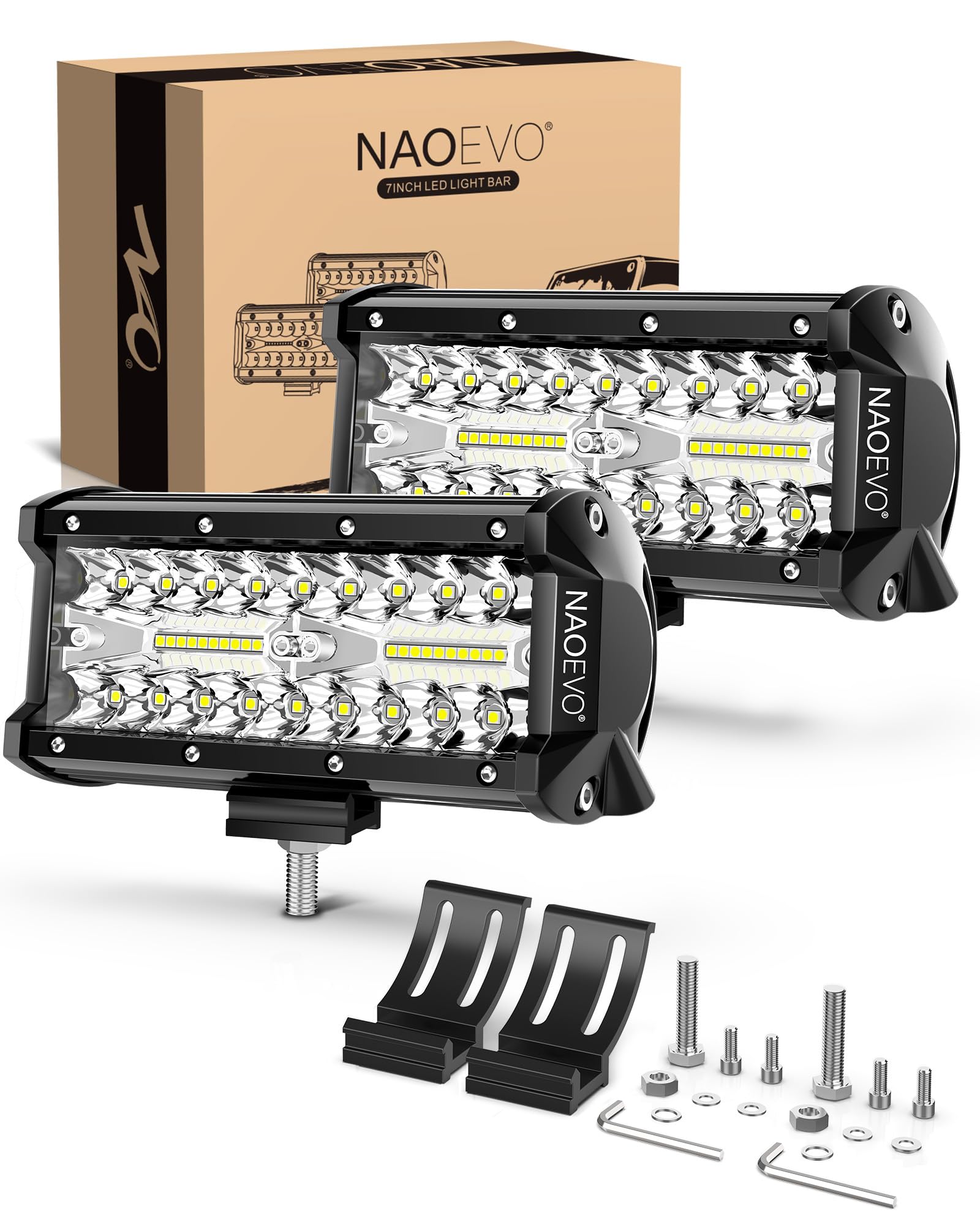 Naoevo 7 Inch Led Light Bar, 240W 24,000Lm Offroad Fog/Driving Lights Led Pods With Spot Flood Combo Beam, Waterproof Led Work L
