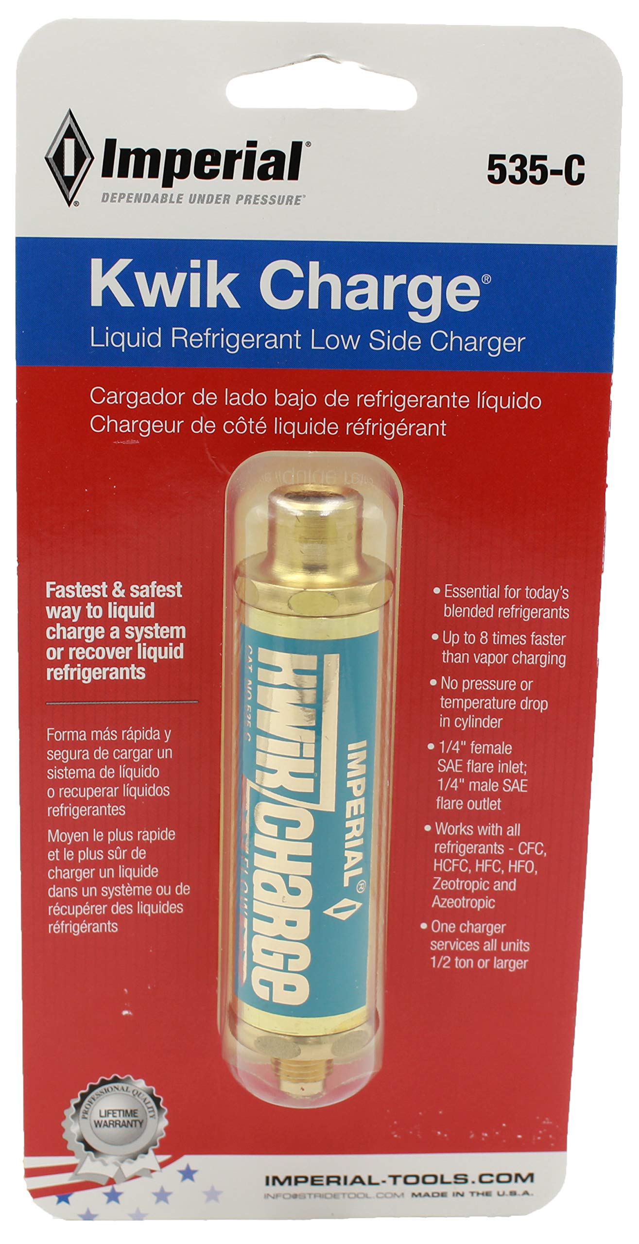 Imperial Tool Kwik Charge Liquid Low Side Charger - 1/4” SAE, Brass, Gold, Model 535C